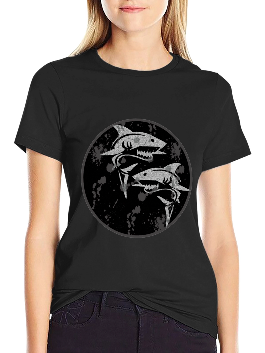 Shark Yin Yang Graphic Black T-Shirt