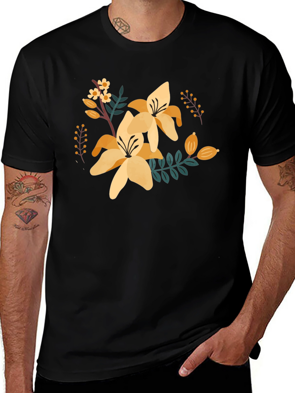 Floral Graphic Black Tee