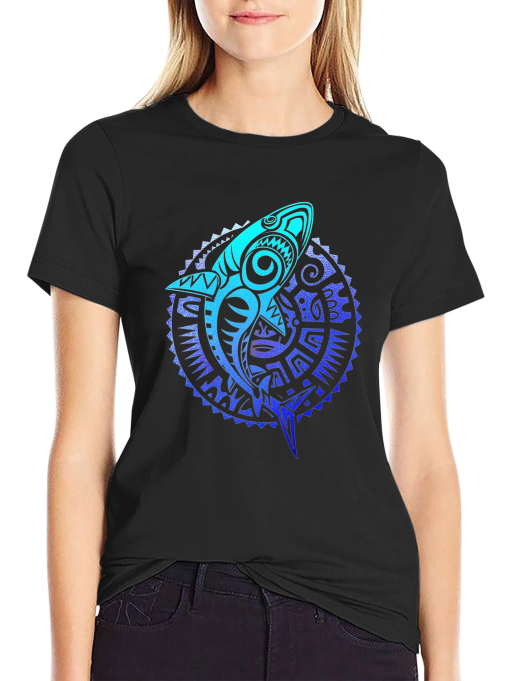 Tribal Shark Graphic Tee - Black