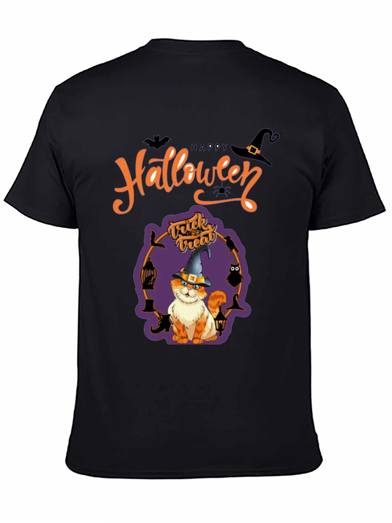 Halloween Cat Graphic Tee - Spooky Season Shirt