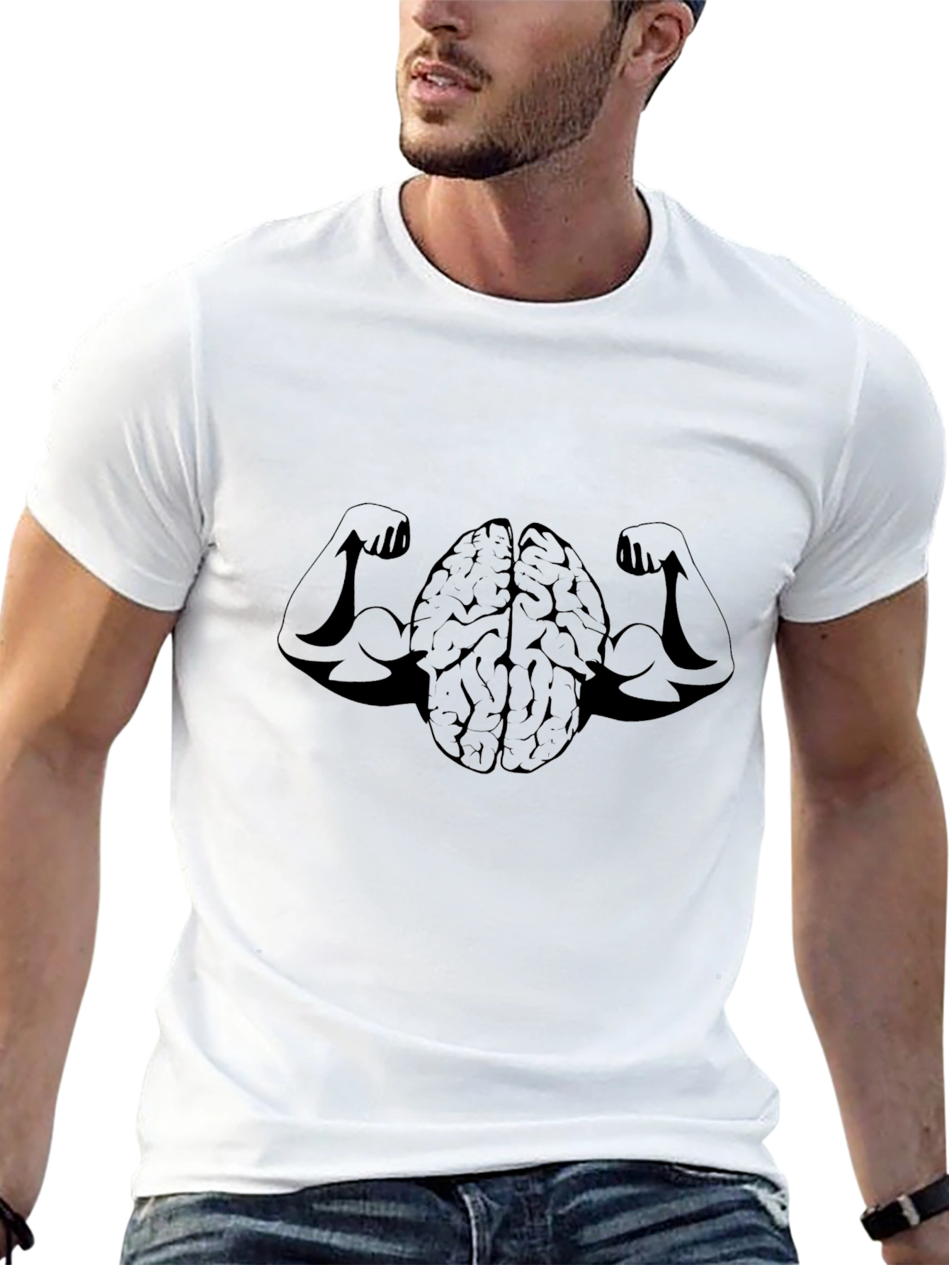 Brain with Muscles Graphic Black T-Shirt