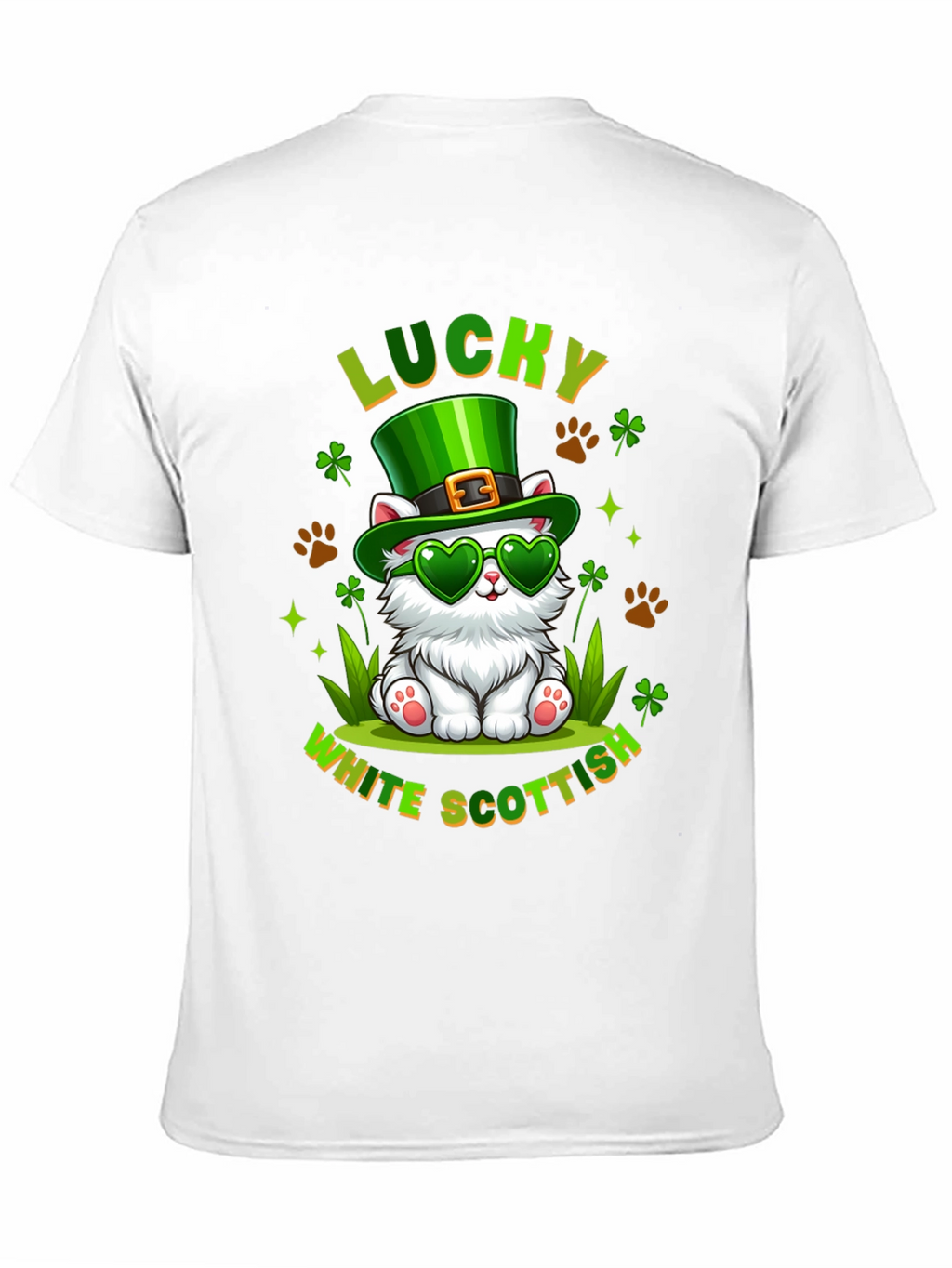 Lucky White Scottish Cat St. Patricks Day T-Shirt