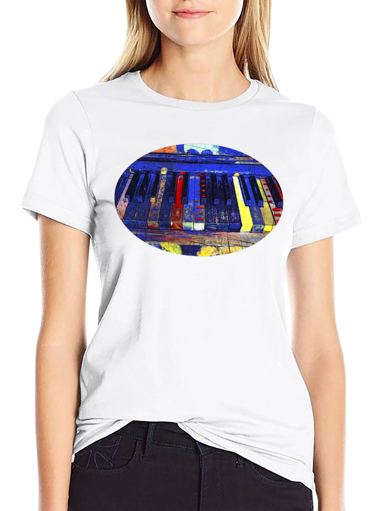 Abstract Piano Keys Graphic Tee - Black