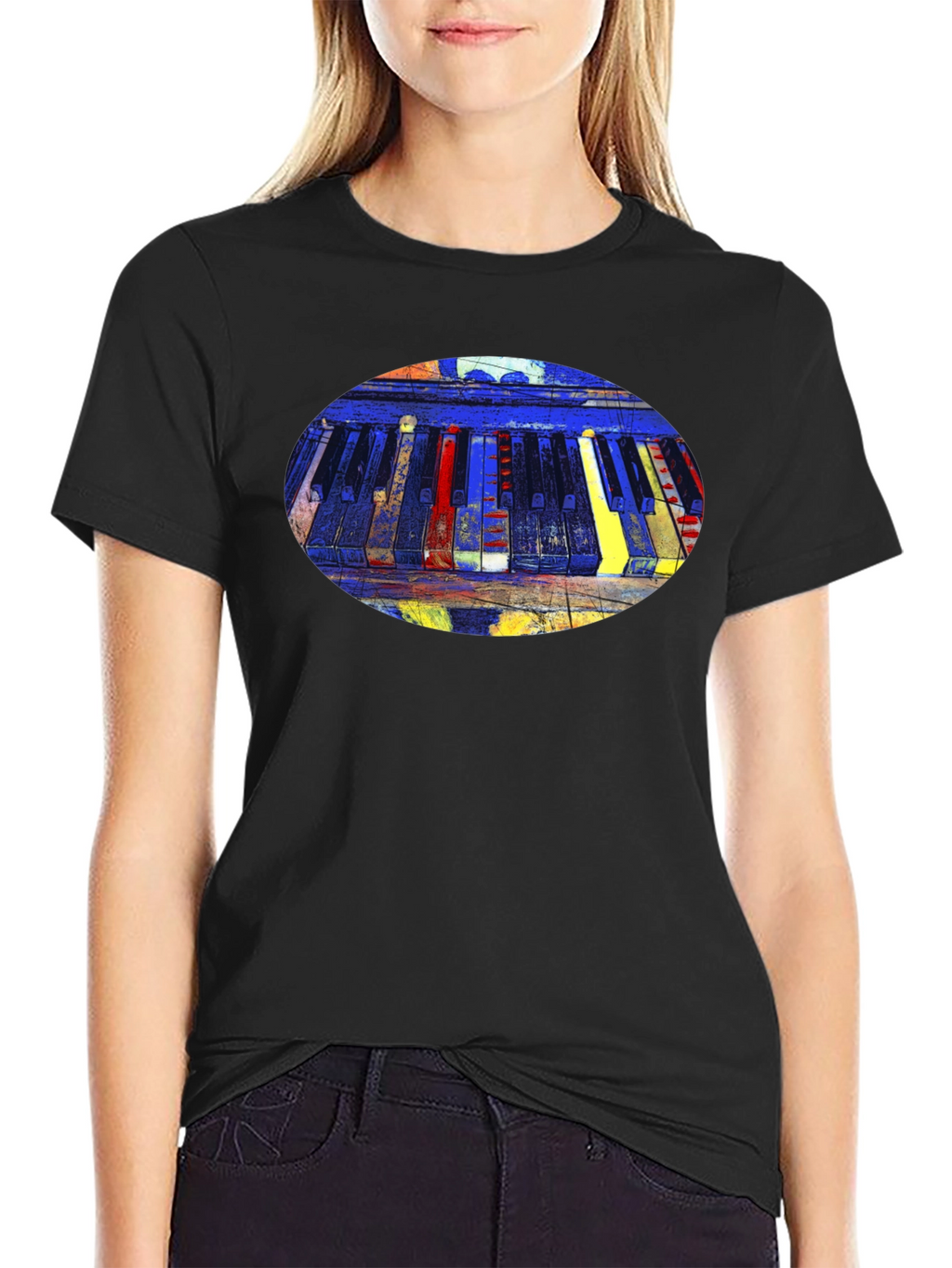 Abstract Piano Keys Graphic Tee - Black