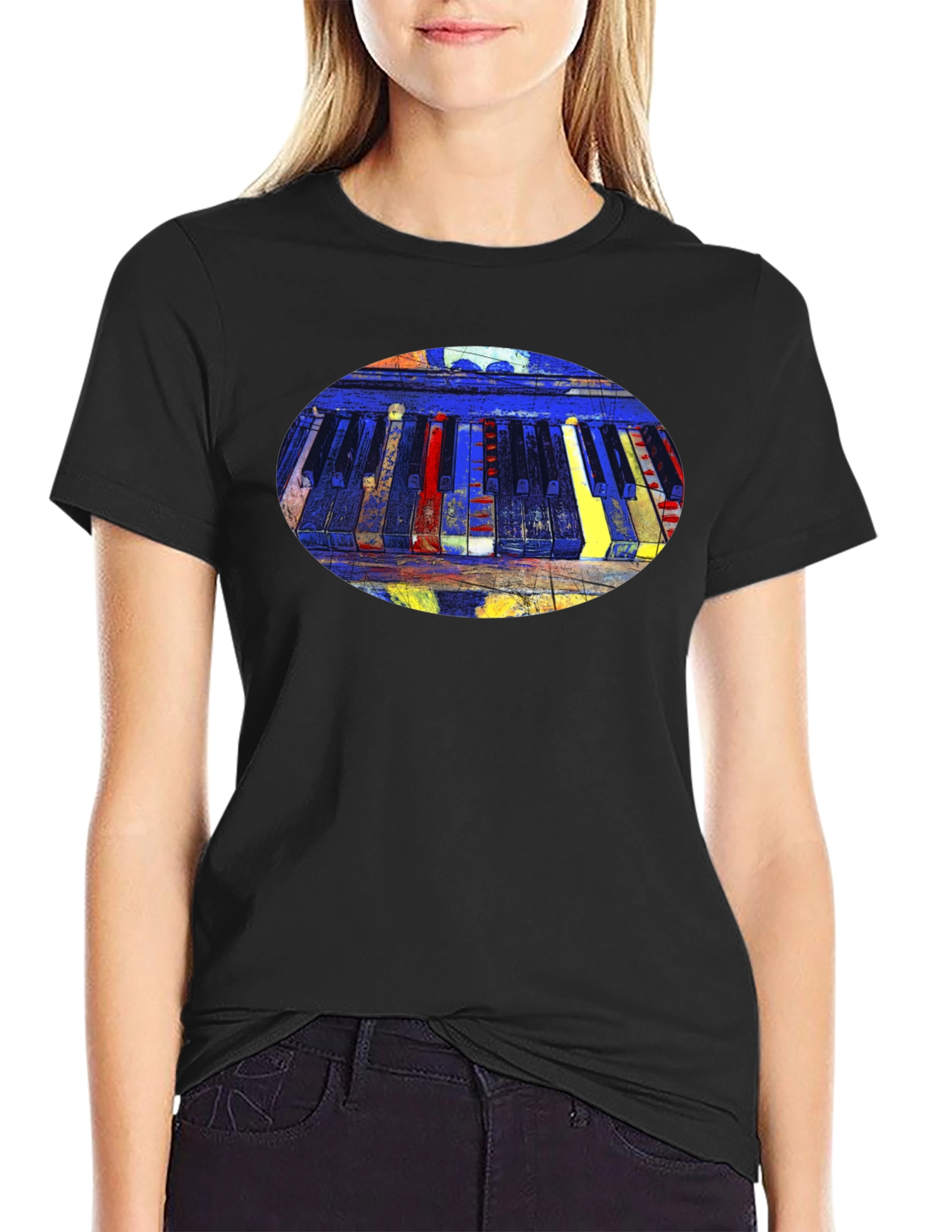 Abstract Piano Keys Graphic Tee - Black