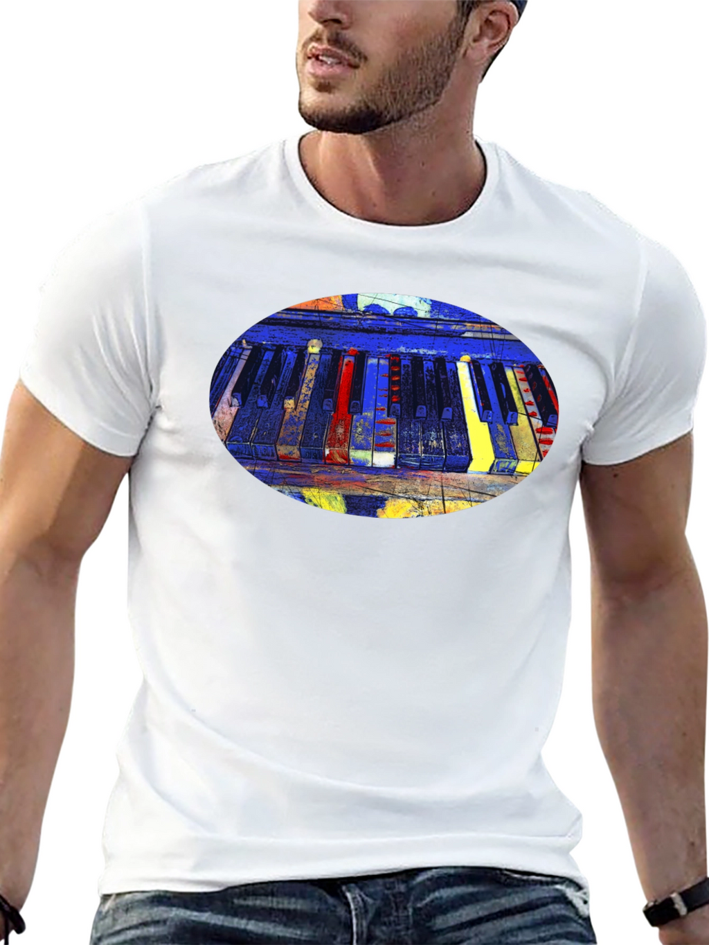 Abstract Piano Keys Graphic Tee - Black