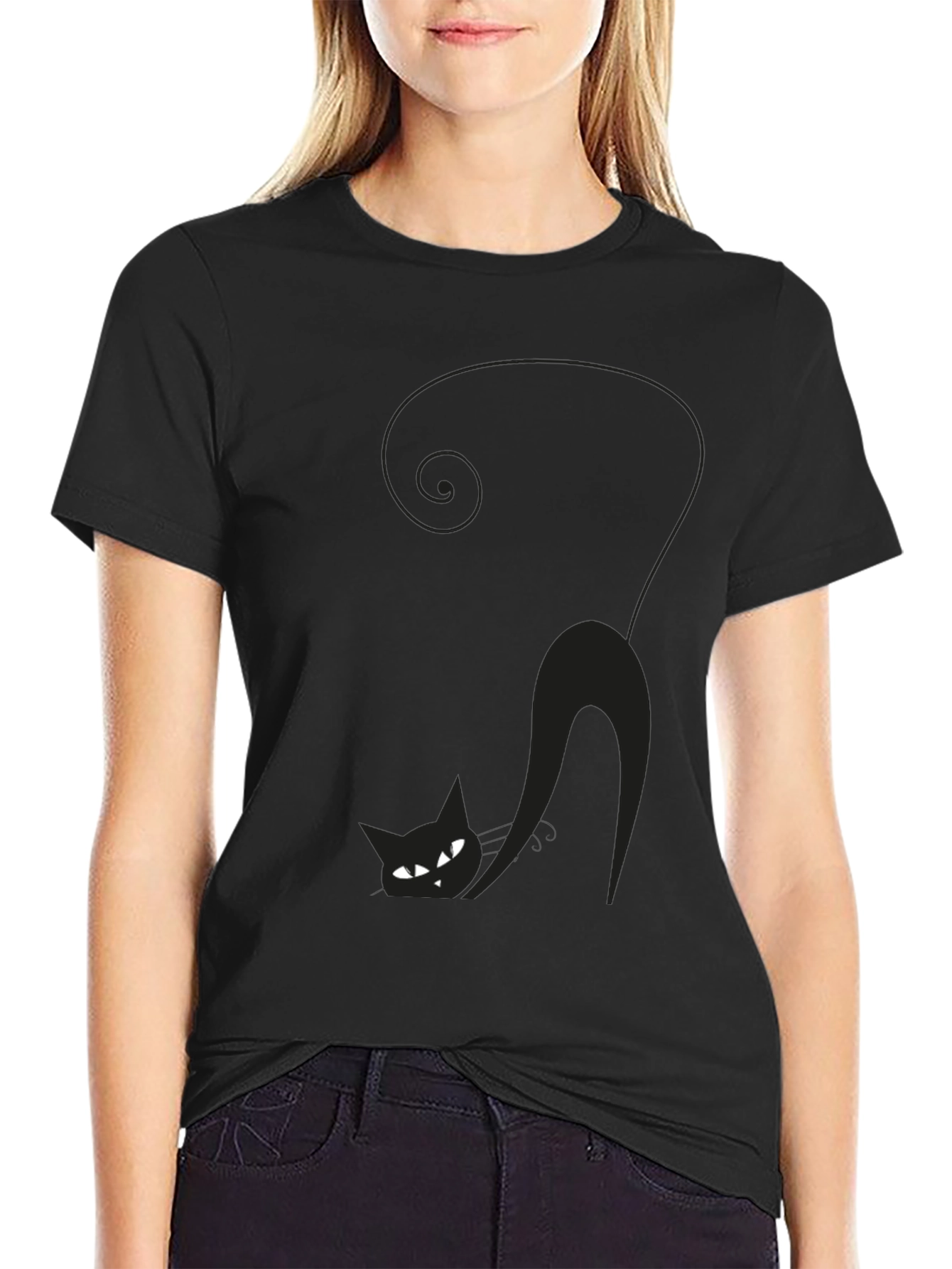 Black Cat Graphic T-Shirt - Spooky Season Style