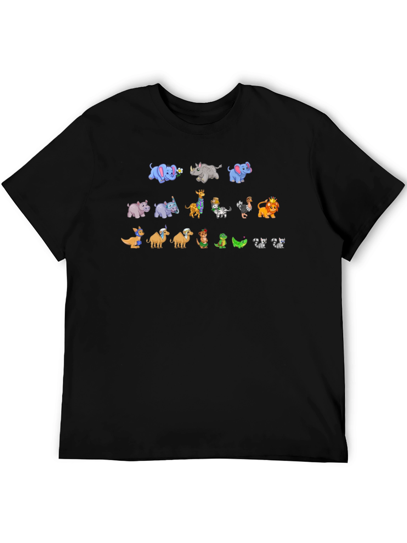 Cartoon Animals Black T-Shirt