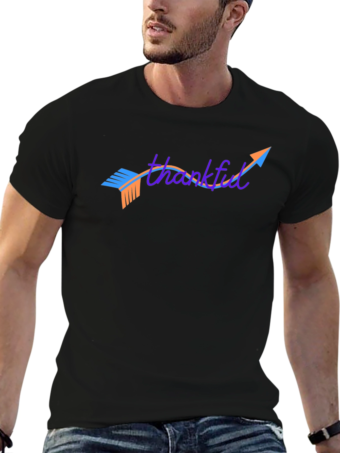 Thankful Arrow Graphic Tee - Casual Black T-Shirt