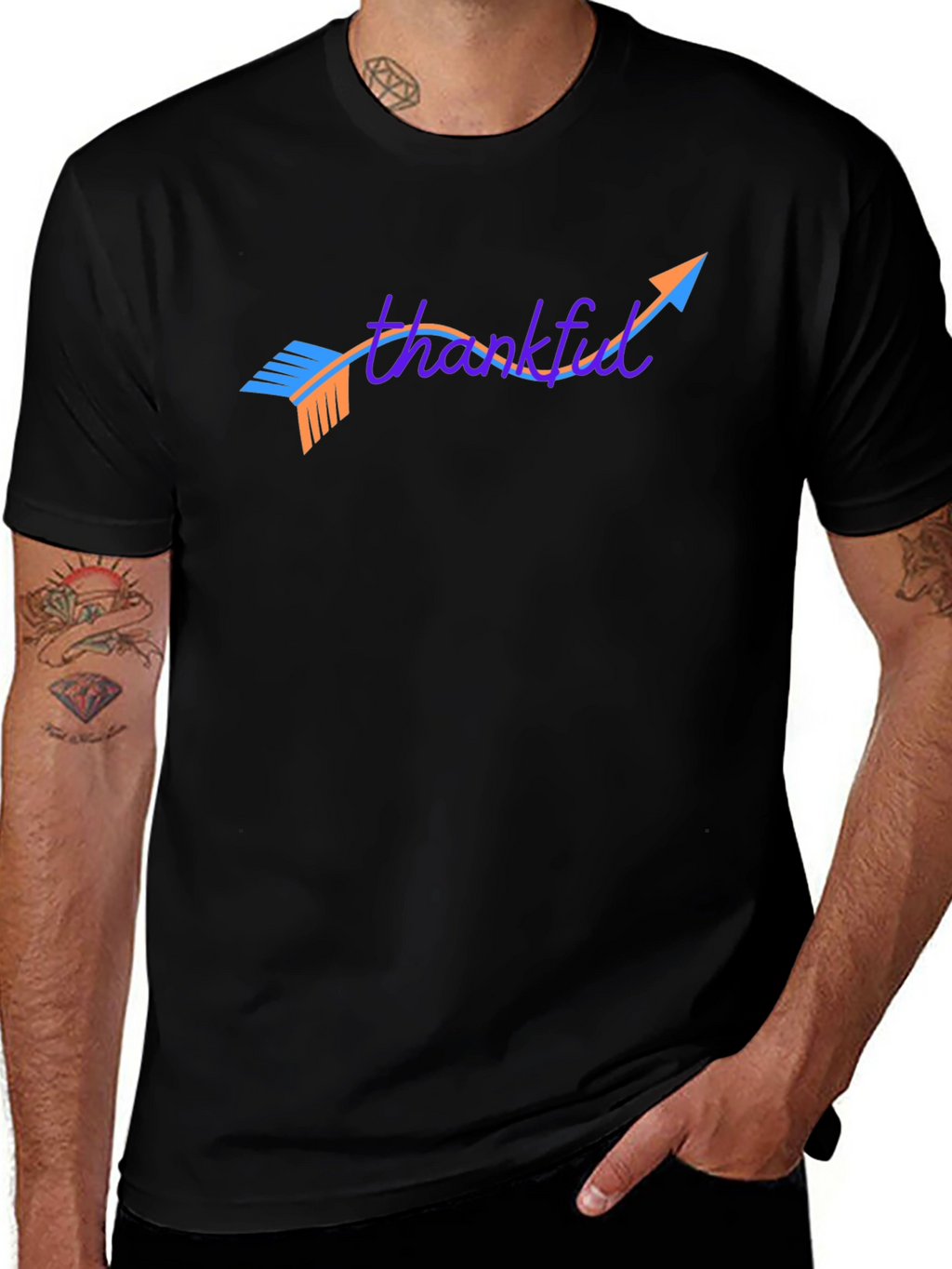 Thankful Arrow Graphic Tee - Casual Black T-Shirt