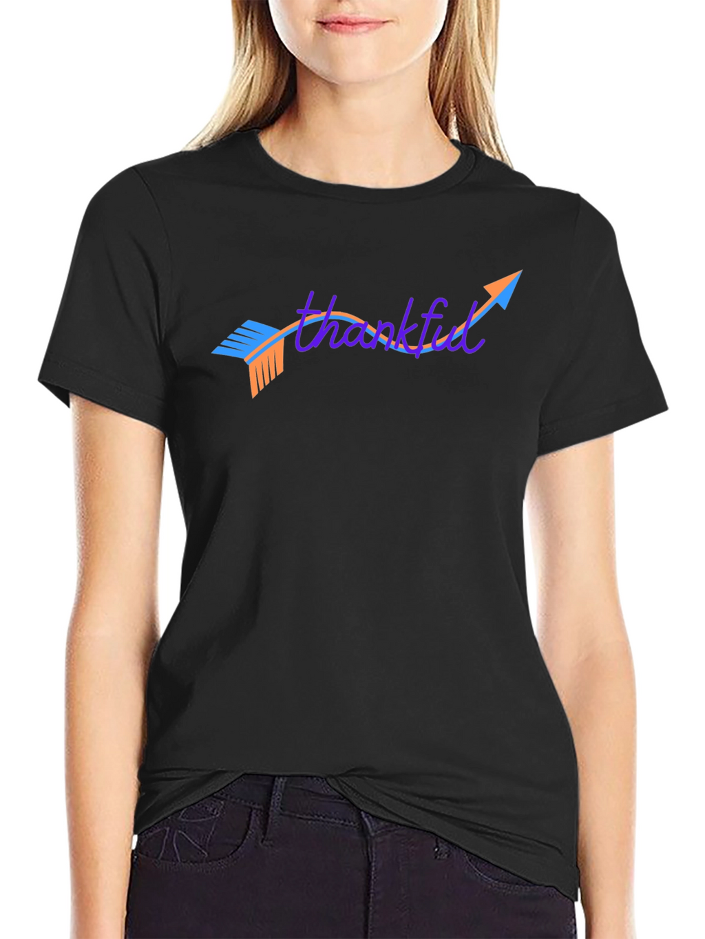 Thankful Arrow Graphic Tee - Casual Black T-Shirt