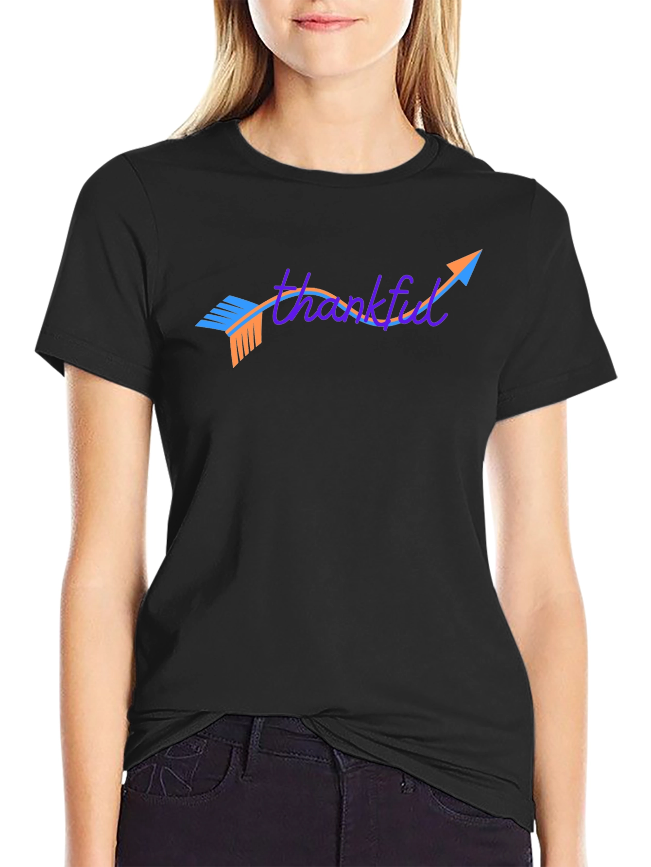 Thankful Arrow Graphic Tee - Casual Black T-Shirt