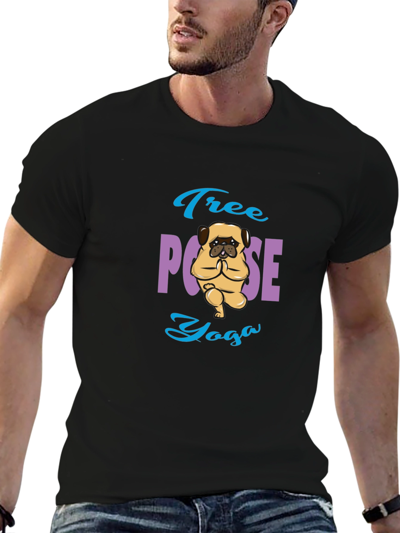 Tree Pose Yoga Pug Graphic Tee