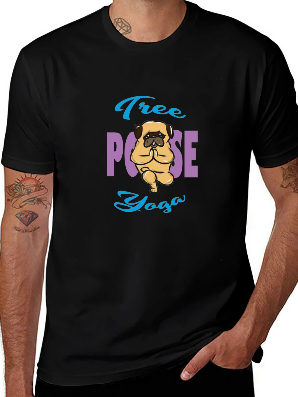 Tree Pose Yoga Pug Graphic Tee