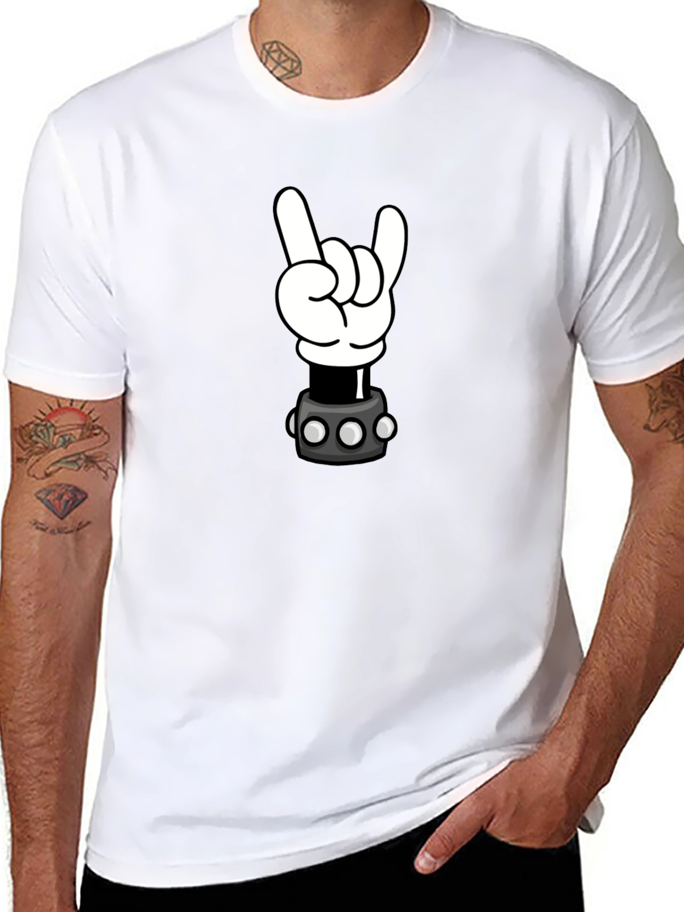 Cartoon Rock Hand Graphic T-Shirt