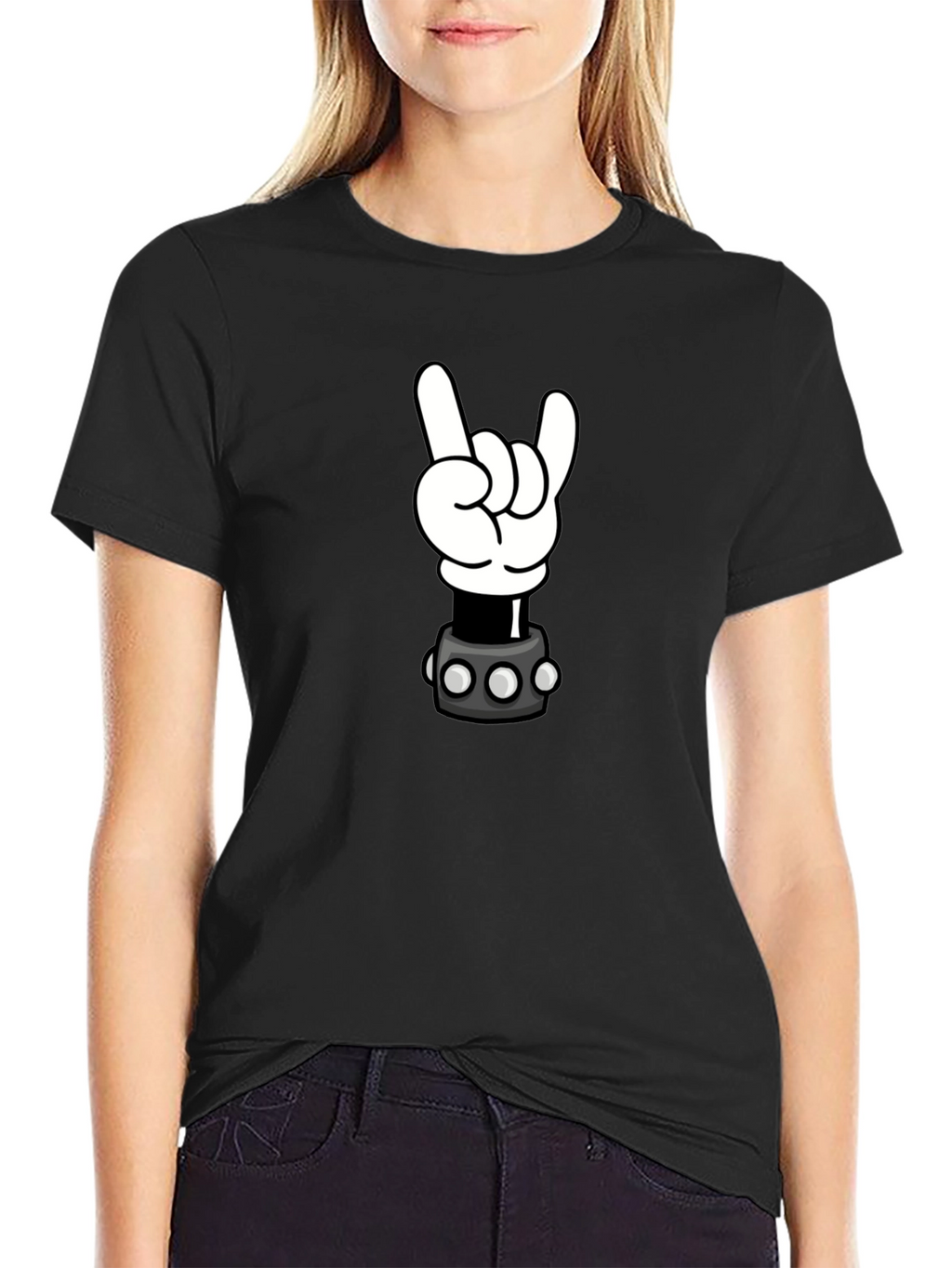 Cartoon Rock Hand Graphic T-Shirt