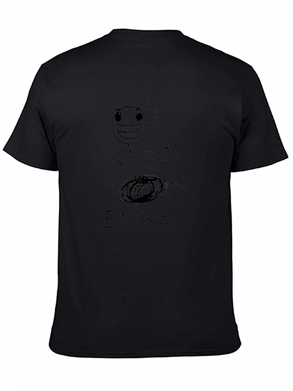 Humorous Energy Stick Figure Graphic Tee - Black
