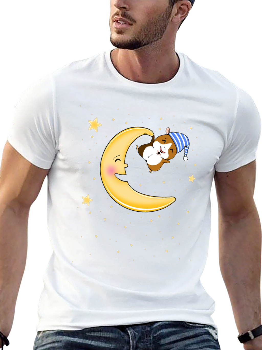 Sleepy Hamster Moon T-Shirt - Cute Cartoon Graphic Tee