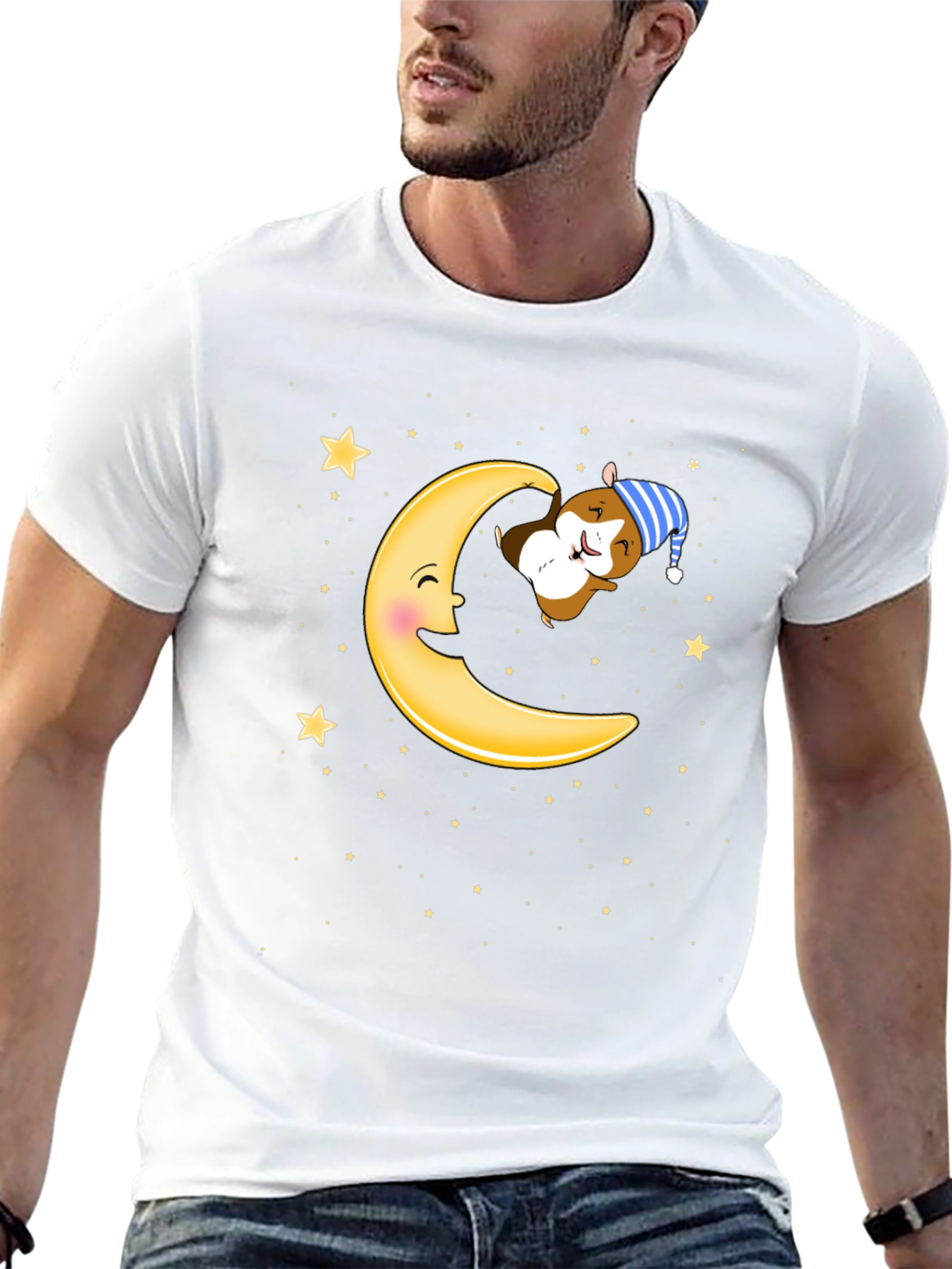 Sleepy Hamster Moon T-Shirt - Cute Cartoon Graphic Tee