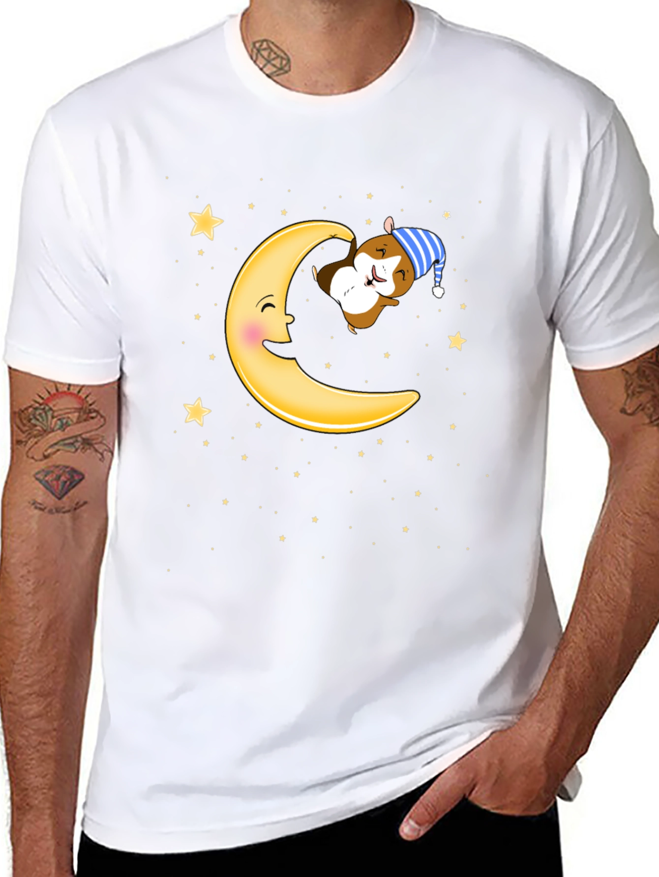 Sleepy Hamster Moon T-Shirt - Cute Cartoon Graphic Tee