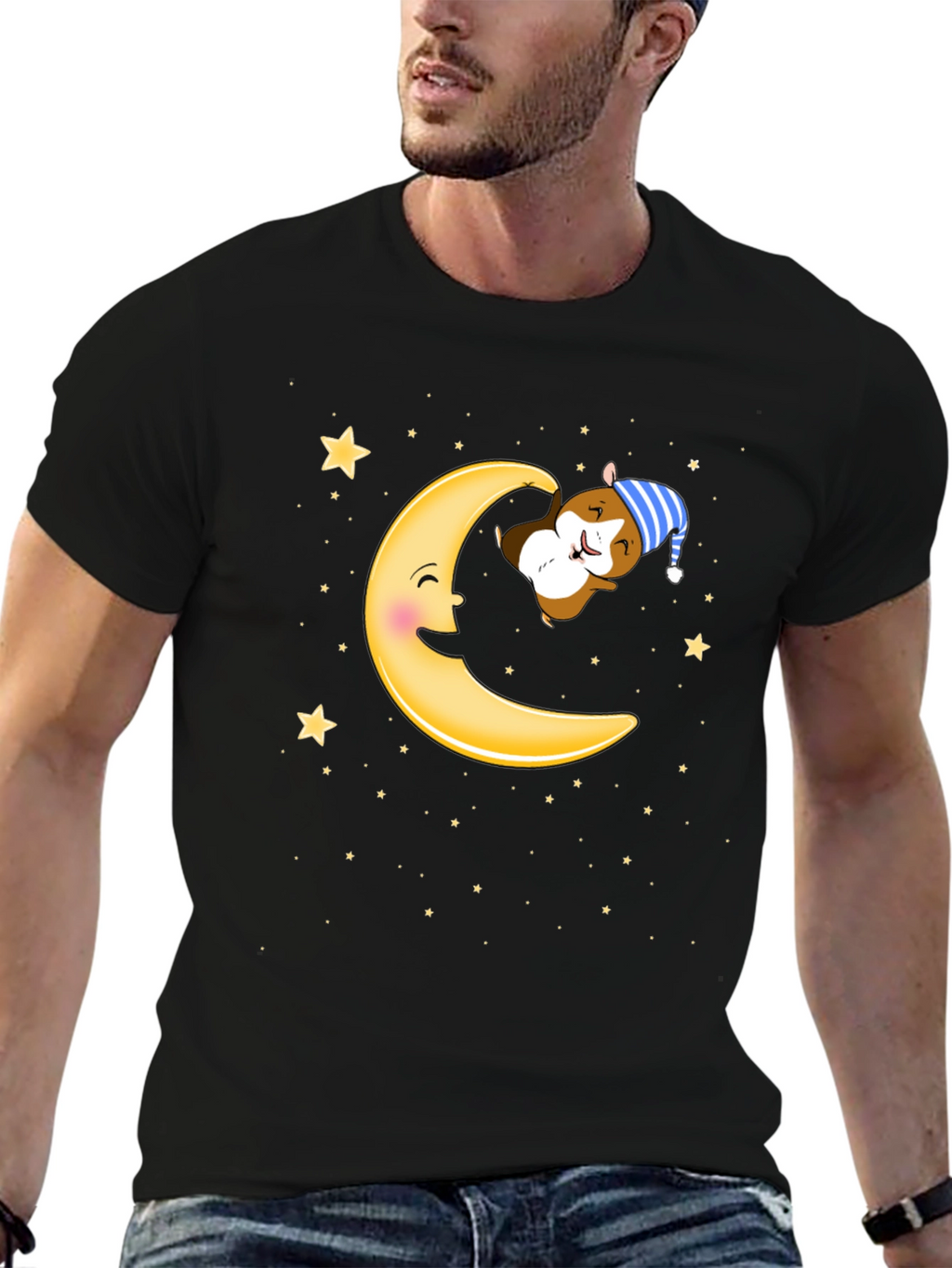 Sleepy Hamster Moon T-Shirt - Cute Cartoon Graphic Tee