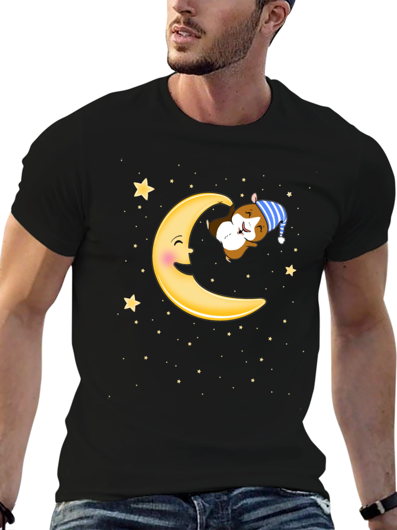 Sleepy Hamster Moon T-Shirt - Cute Cartoon Graphic Tee