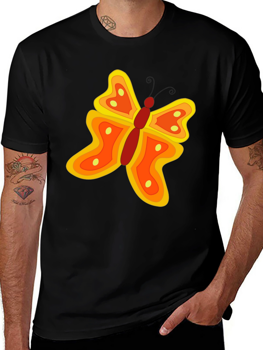 Butterfly Graphic Tee - Stylish Mens Black T-Shirt