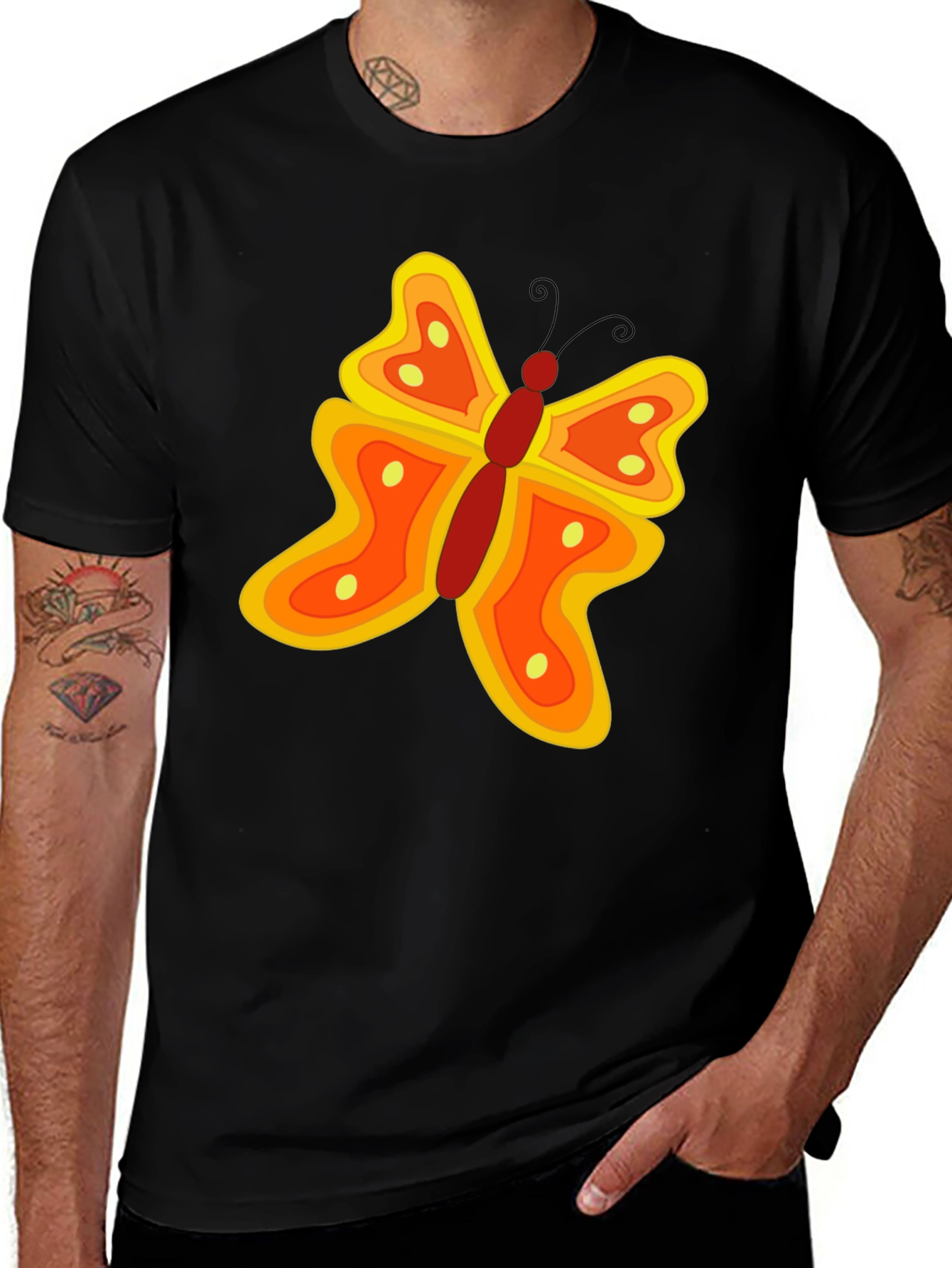Butterfly Graphic Tee - Stylish Mens Black T-Shirt