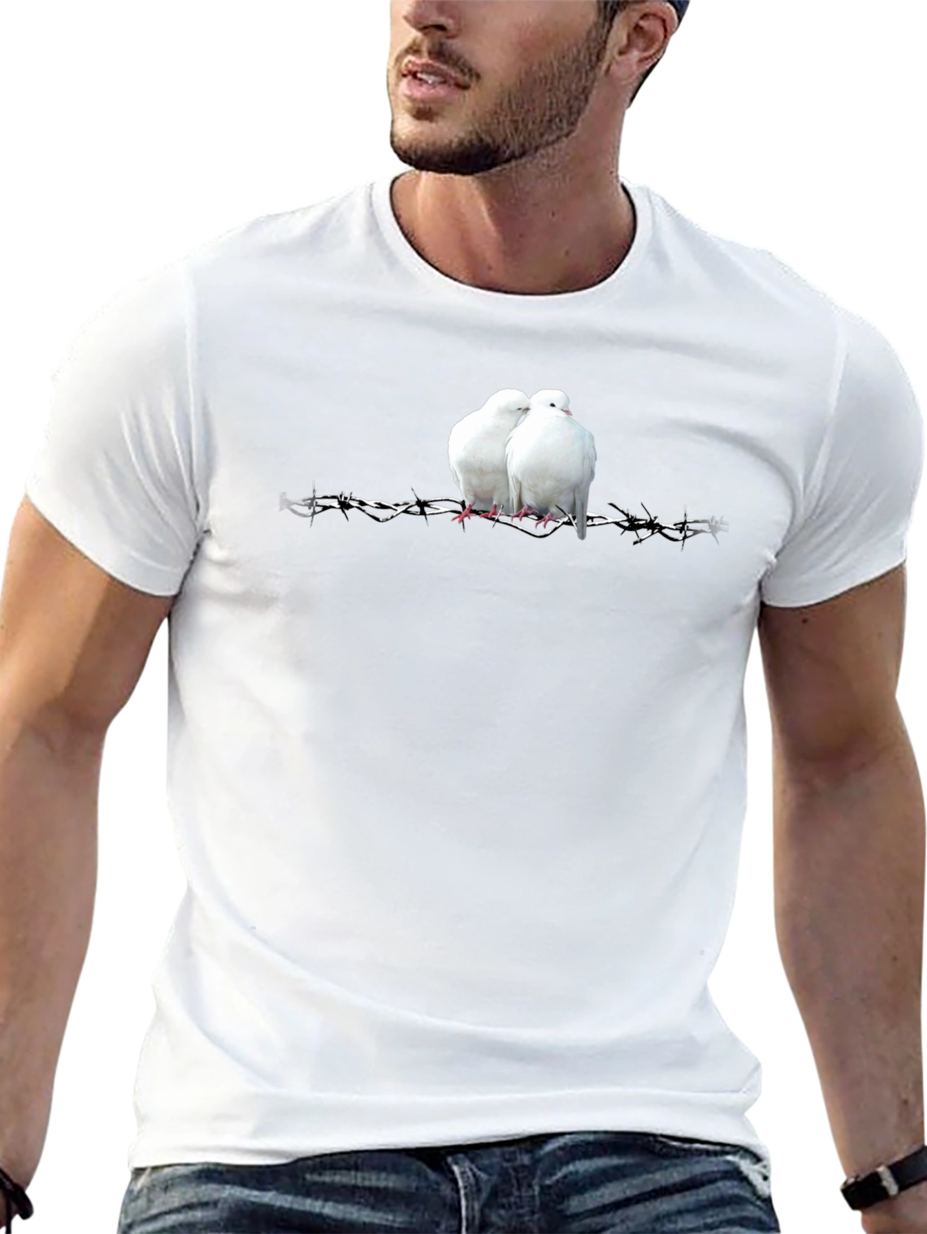 Doves on Barbed Wire Graphic Tee - Black