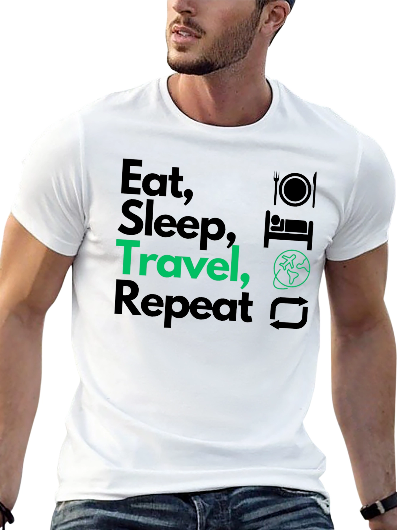 Eat Sleep Travel Repeat Graphic T-Shirt