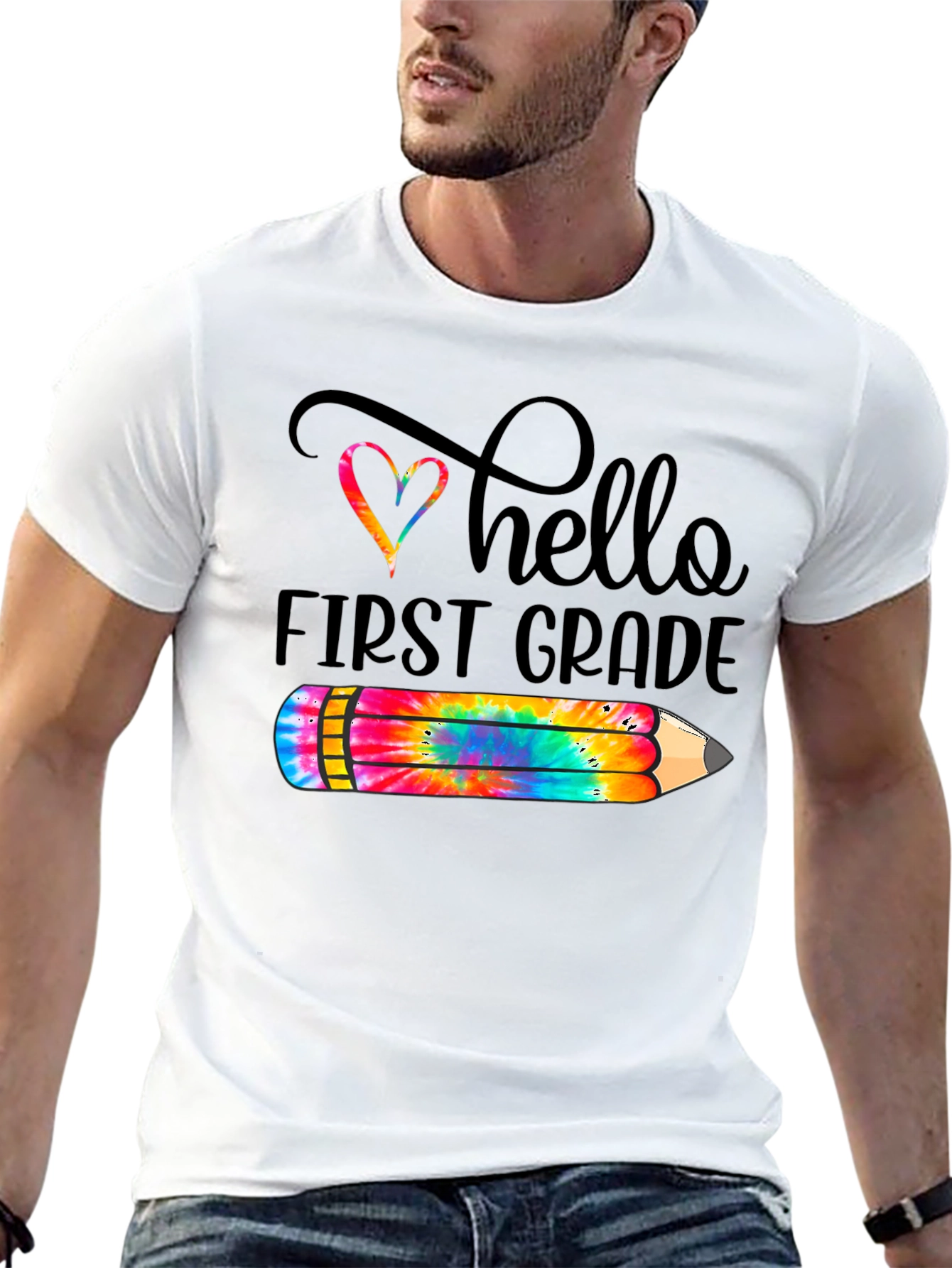 Hello First Grade Tie Dye Pencil T-Shirt