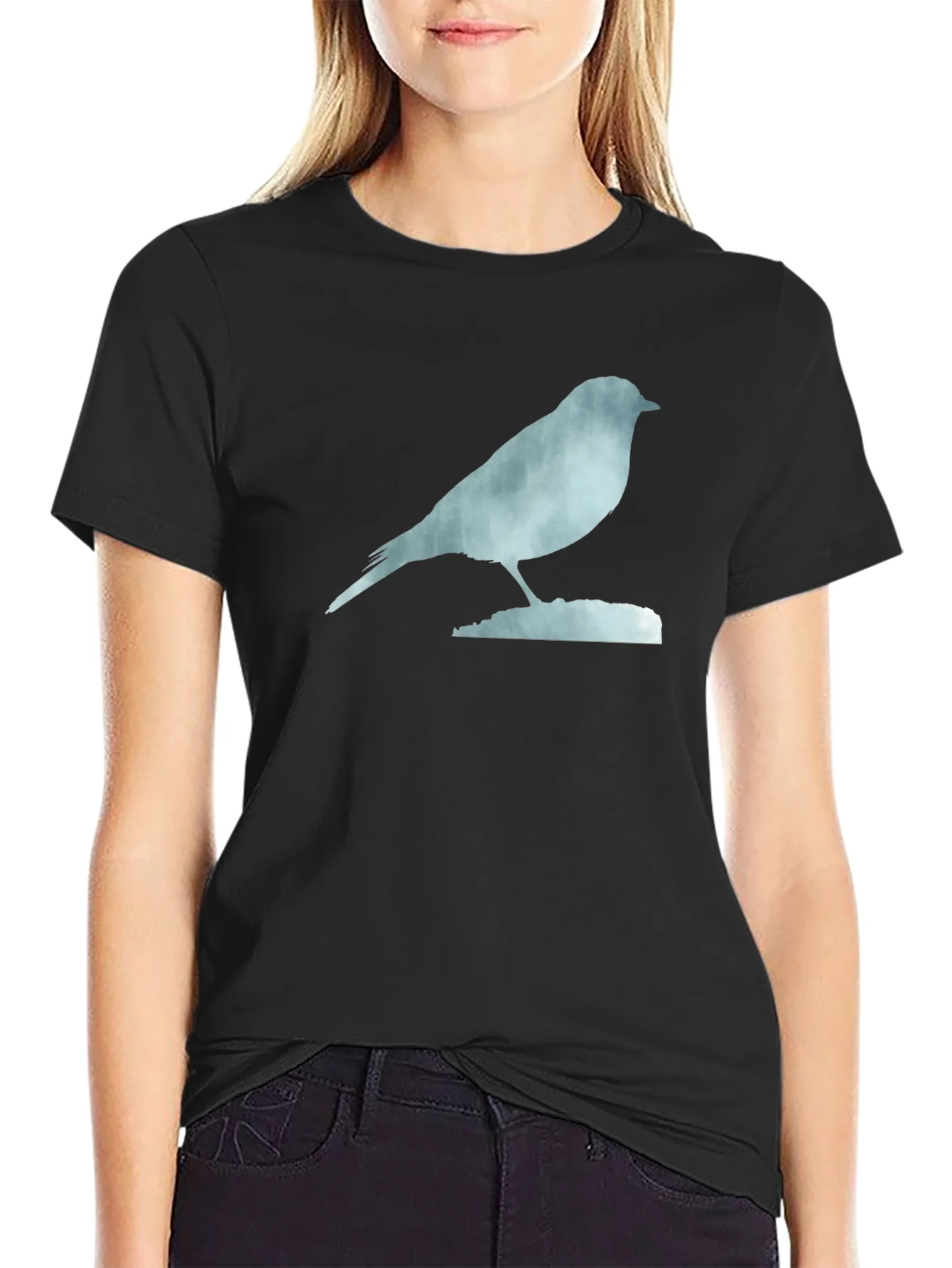 Bird Silhouette Graphic Tee - Soft Black Cotton