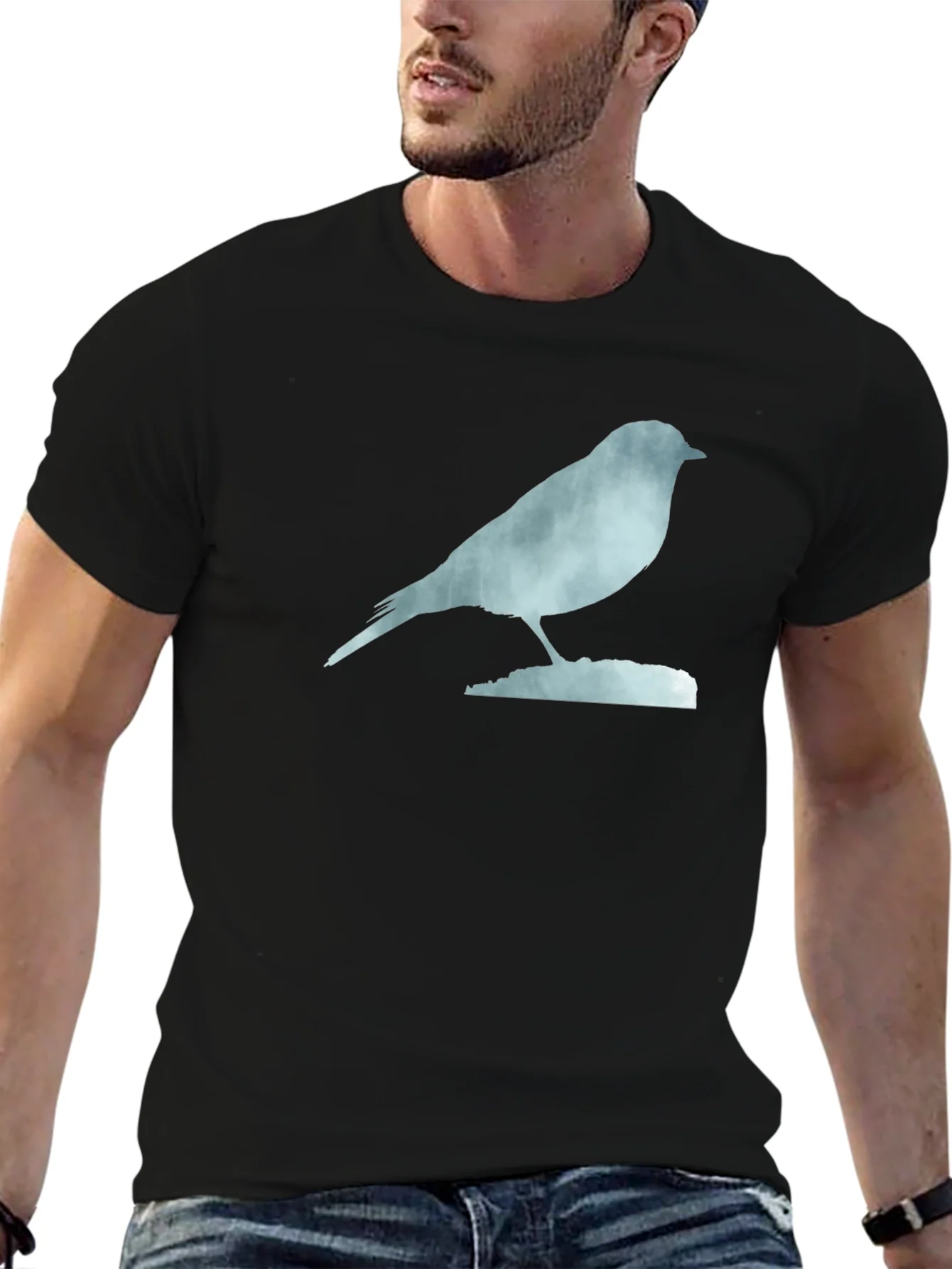 Bird Silhouette Graphic Tee - Soft Black Cotton