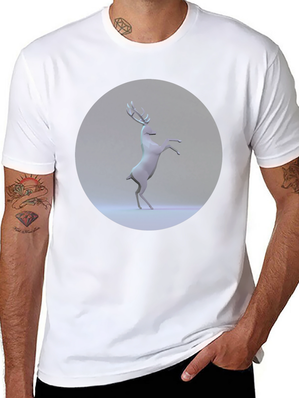 Geometric Deer Graphic Tee - Modern Black T-Shirt