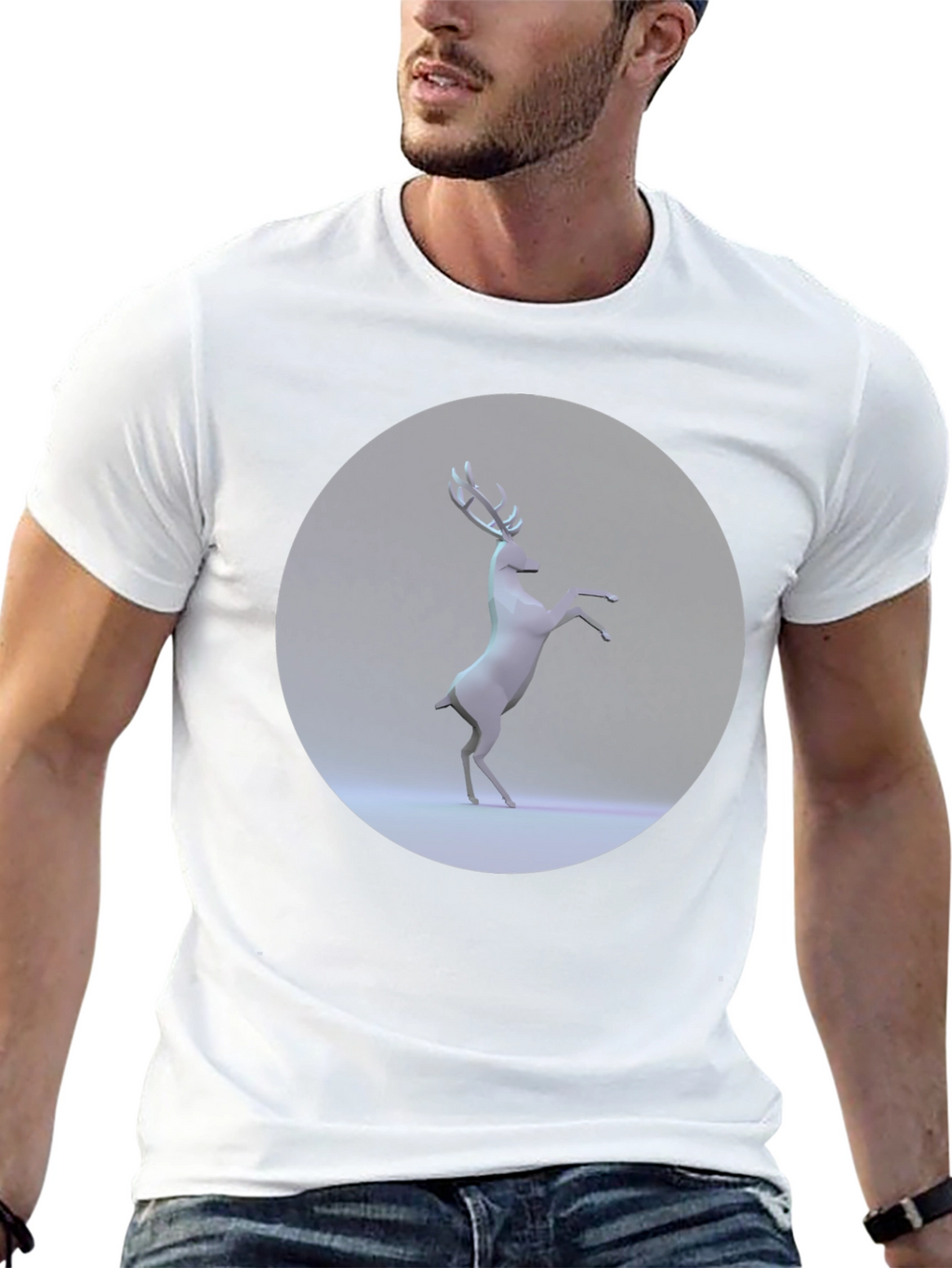 Geometric Deer Graphic Tee - Modern Black T-Shirt