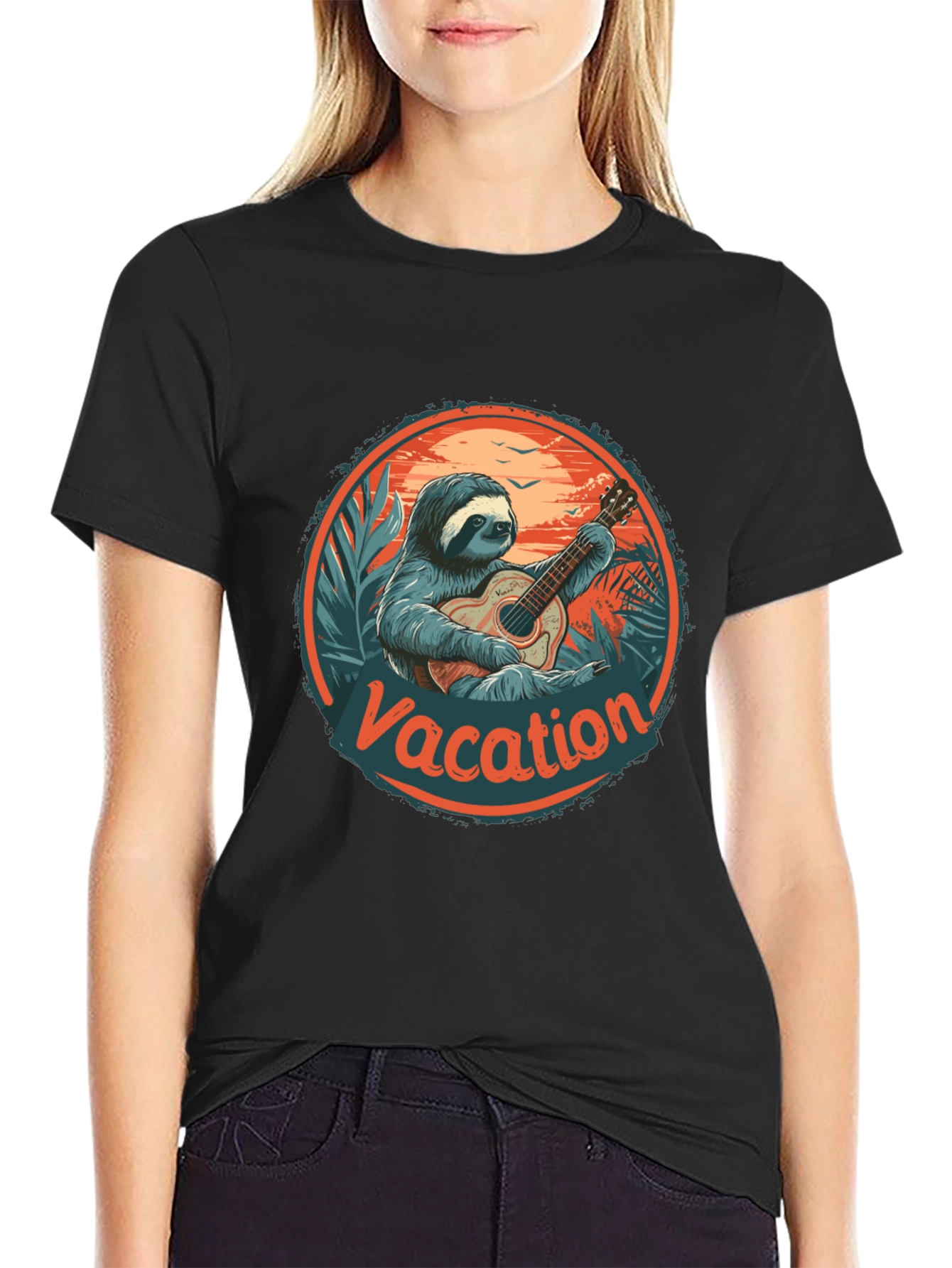 Vacation Sloth Guitar T-Shirt - Island Vibes