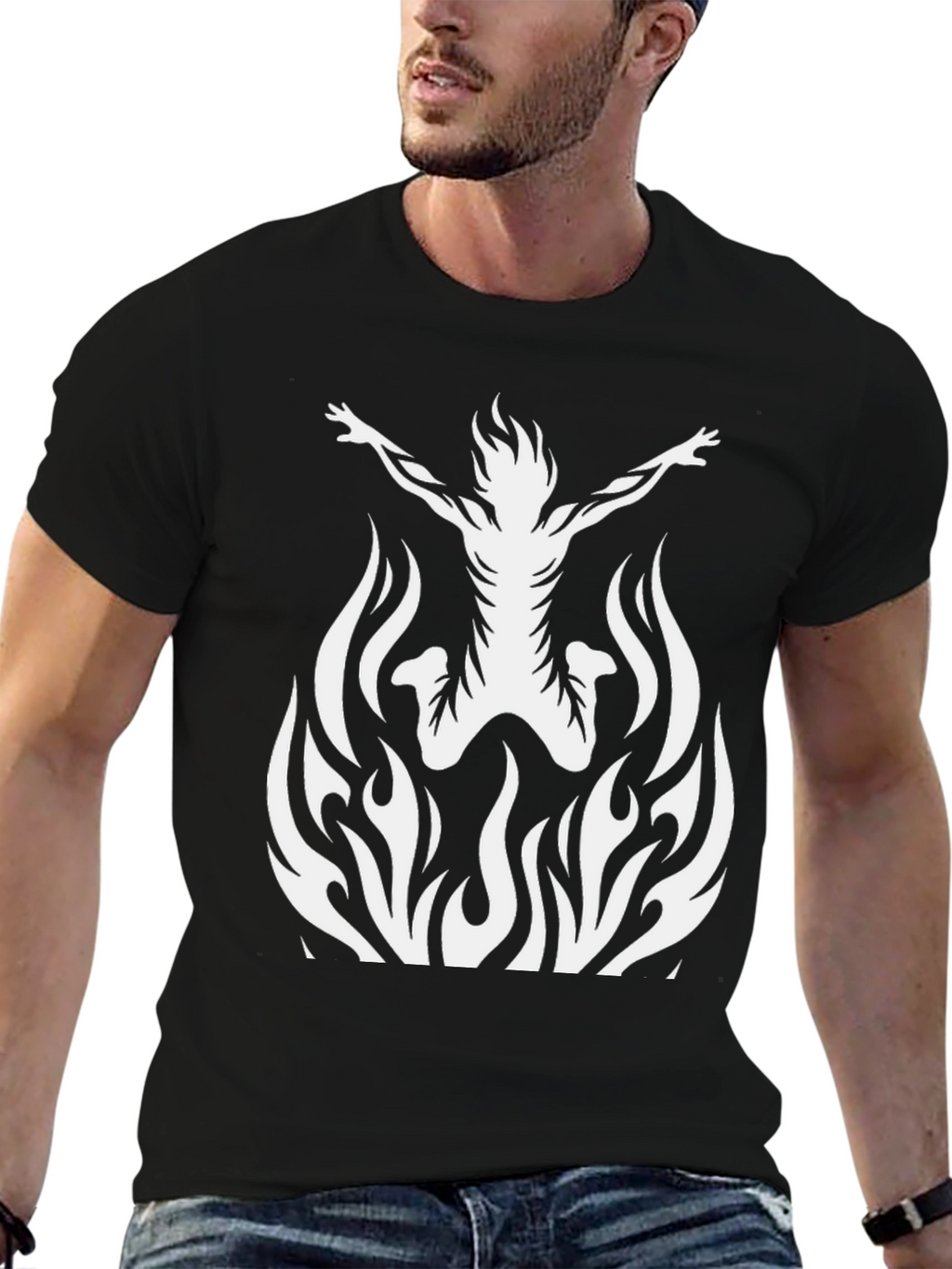 Fiery Silhouette Graphic Tee - Black Cotton T-Shirt