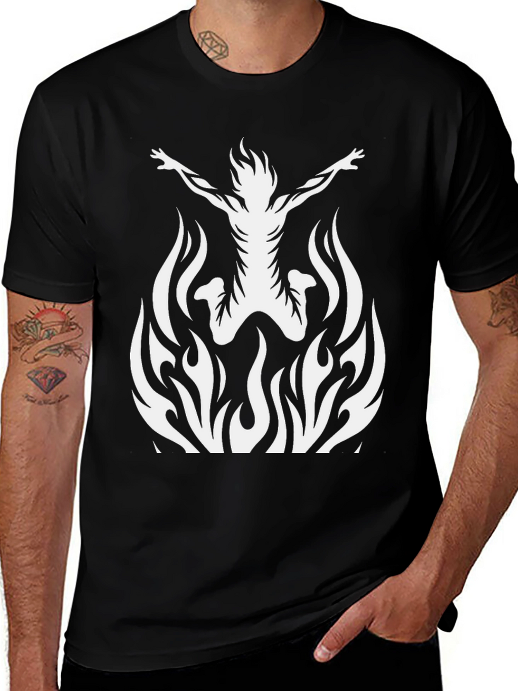 Fiery Silhouette Graphic Tee - Black Cotton T-Shirt
