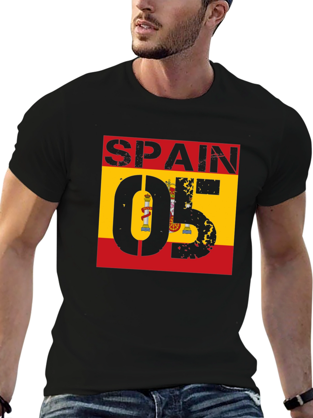 Spain 05 Flag Graphic Tee - Black Cotton Shirt