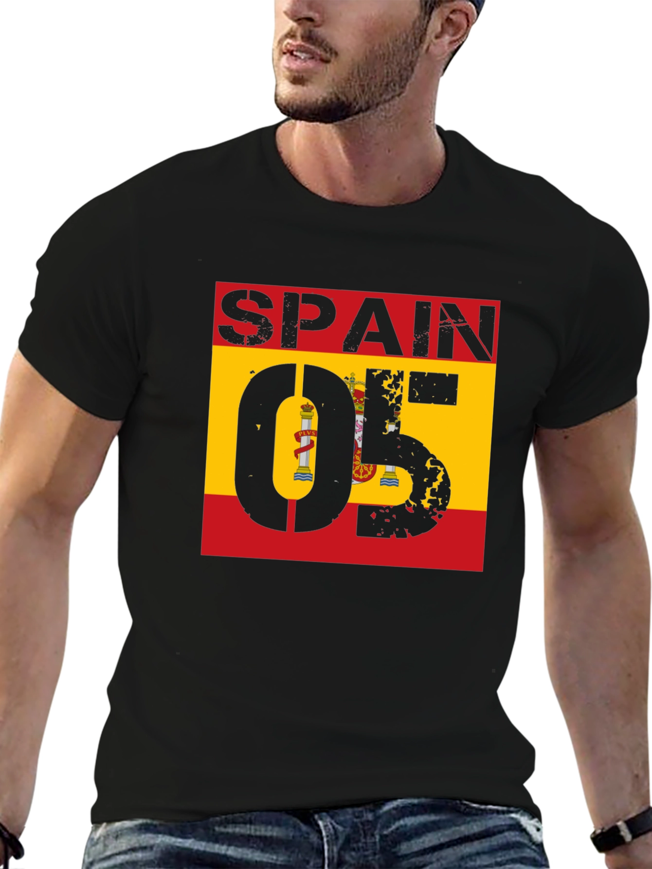 Spain 05 Flag Graphic Tee - Black Cotton Shirt