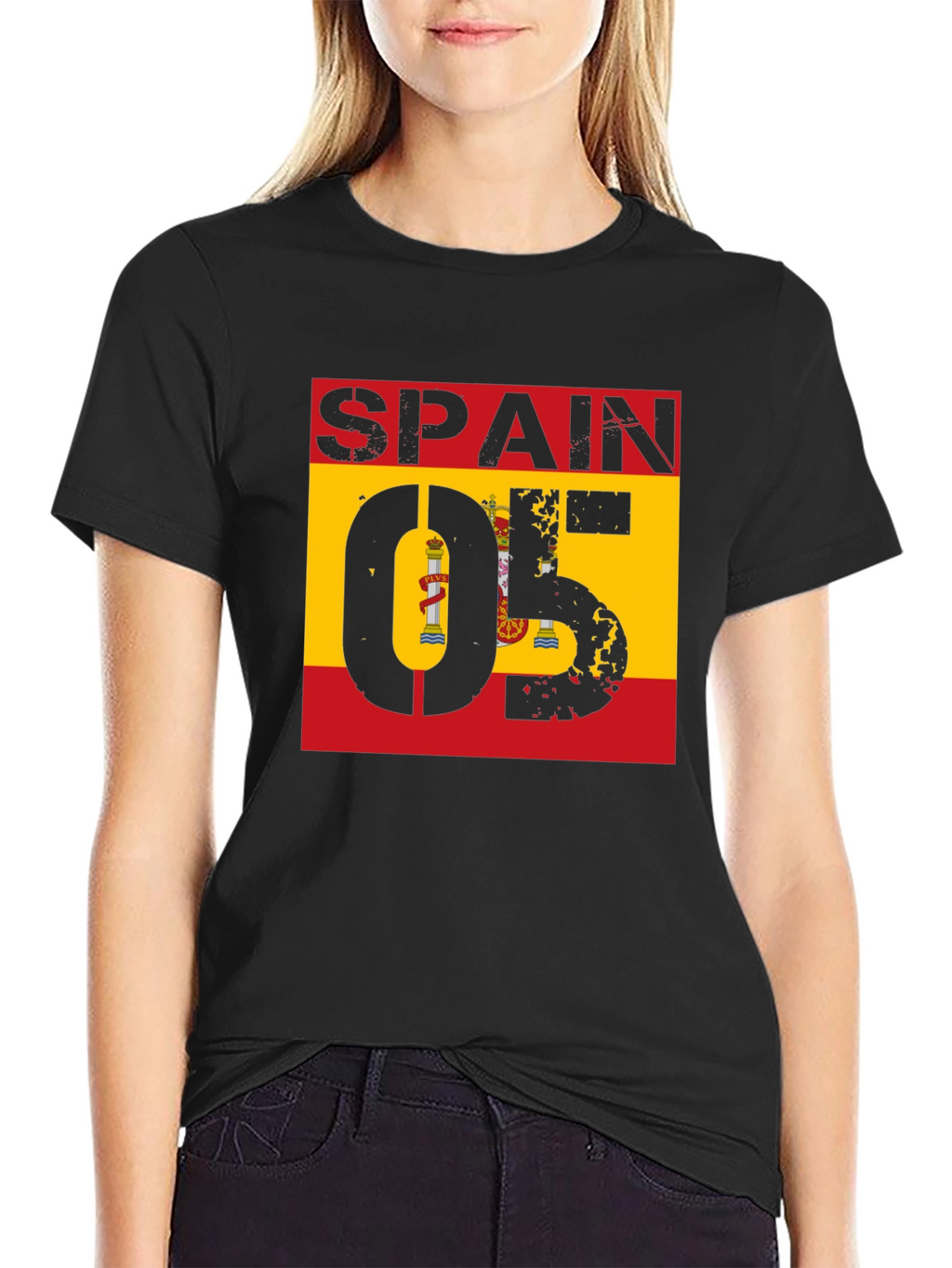 Spain 05 Flag Graphic Tee - Black Cotton Shirt