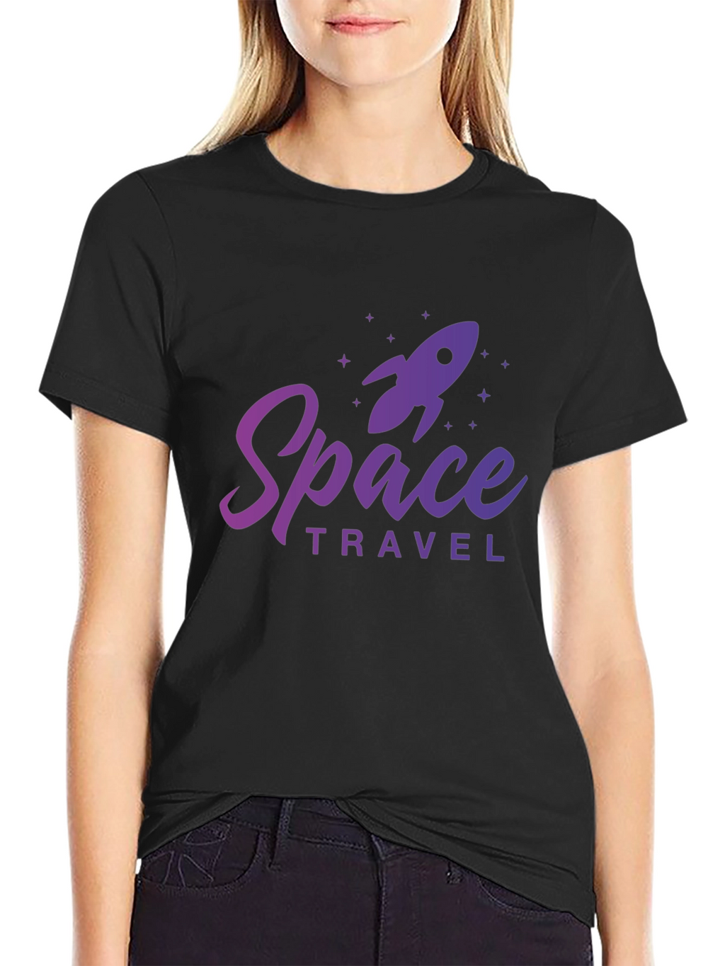 Space Travel Graphic Tee - Black Cotton T-Shirt