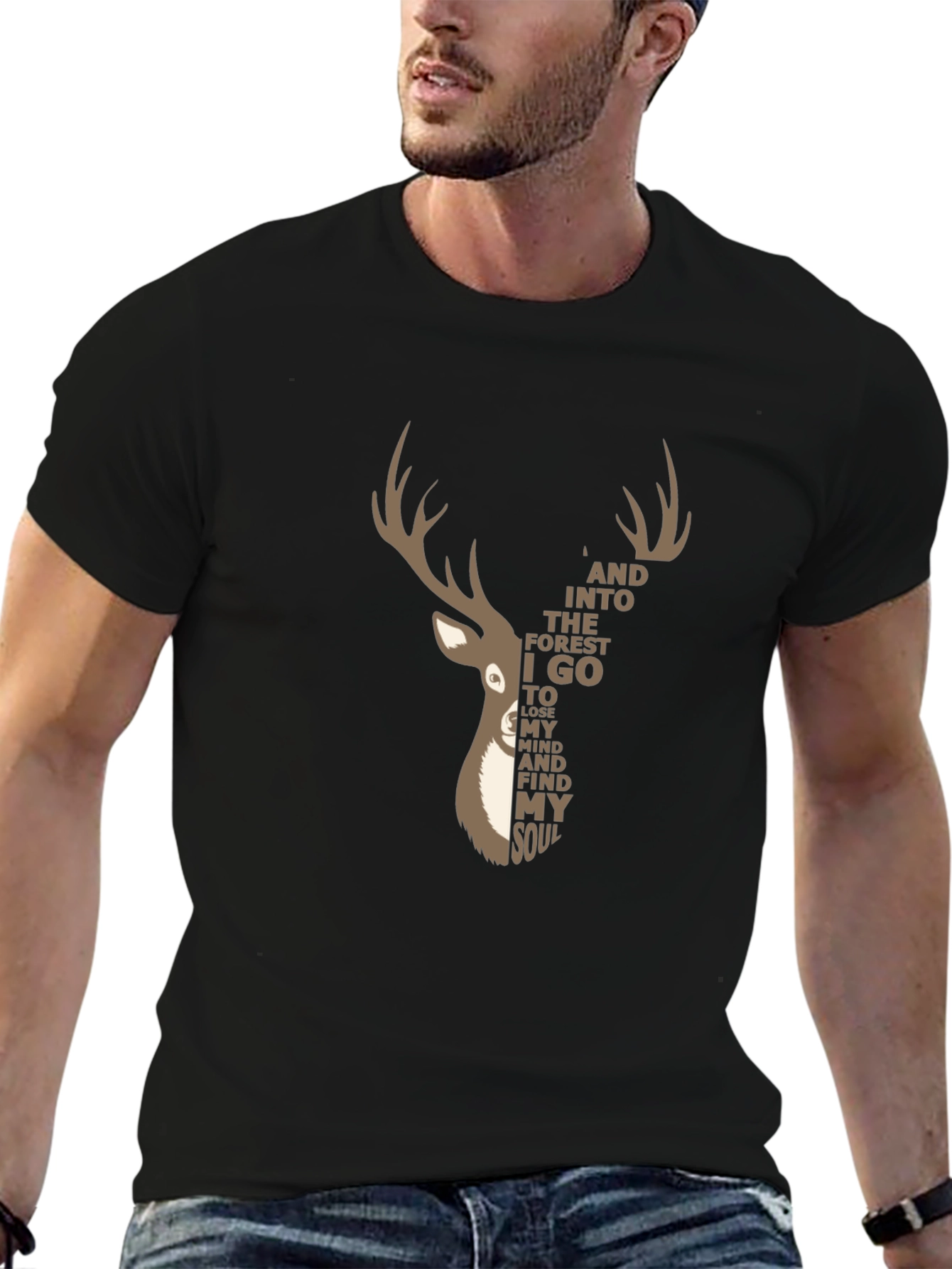 Deer Forest Soul Graphic Tee - Black