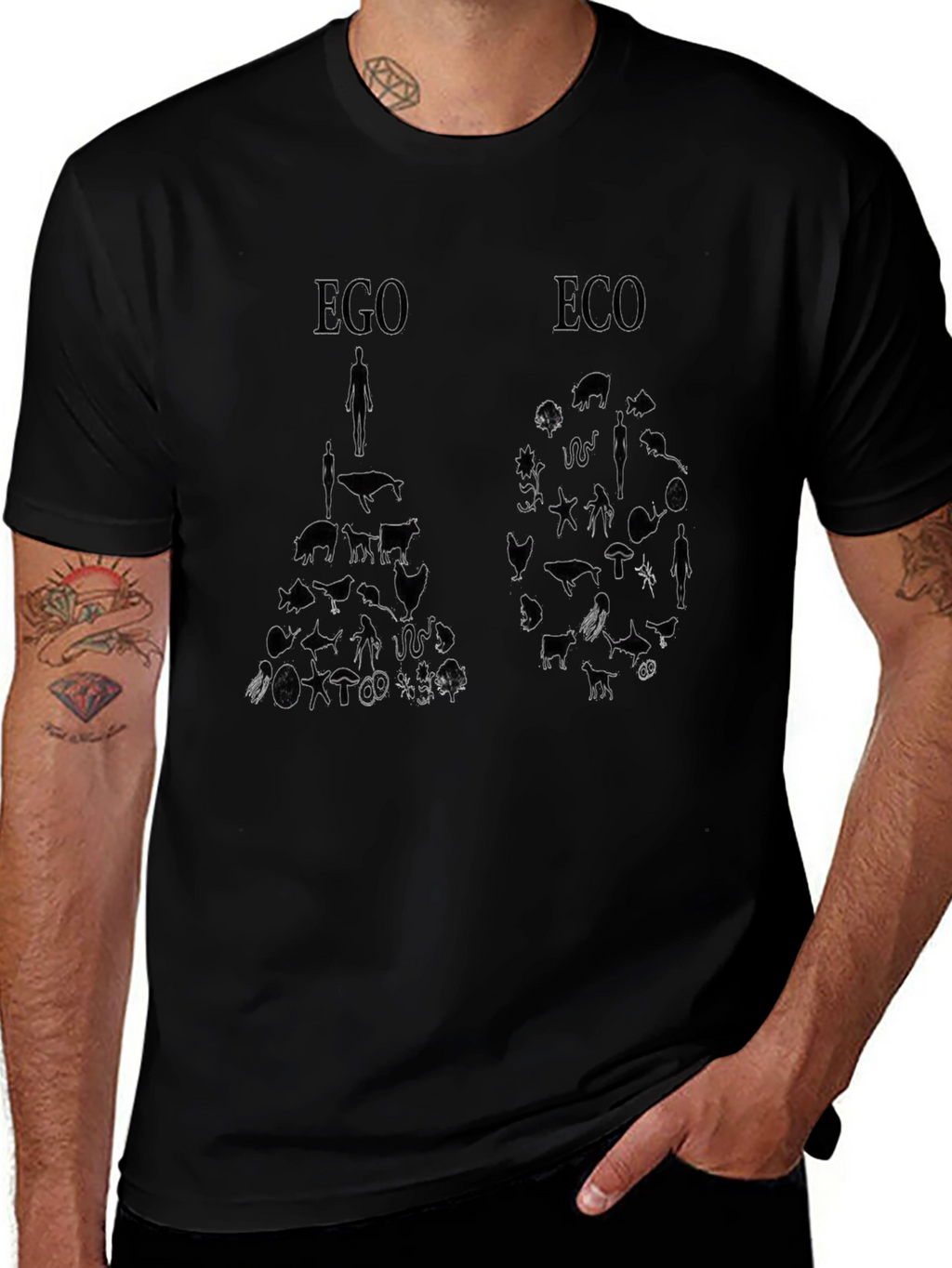 Ego vs Eco Graphic Print Black T-Shirt