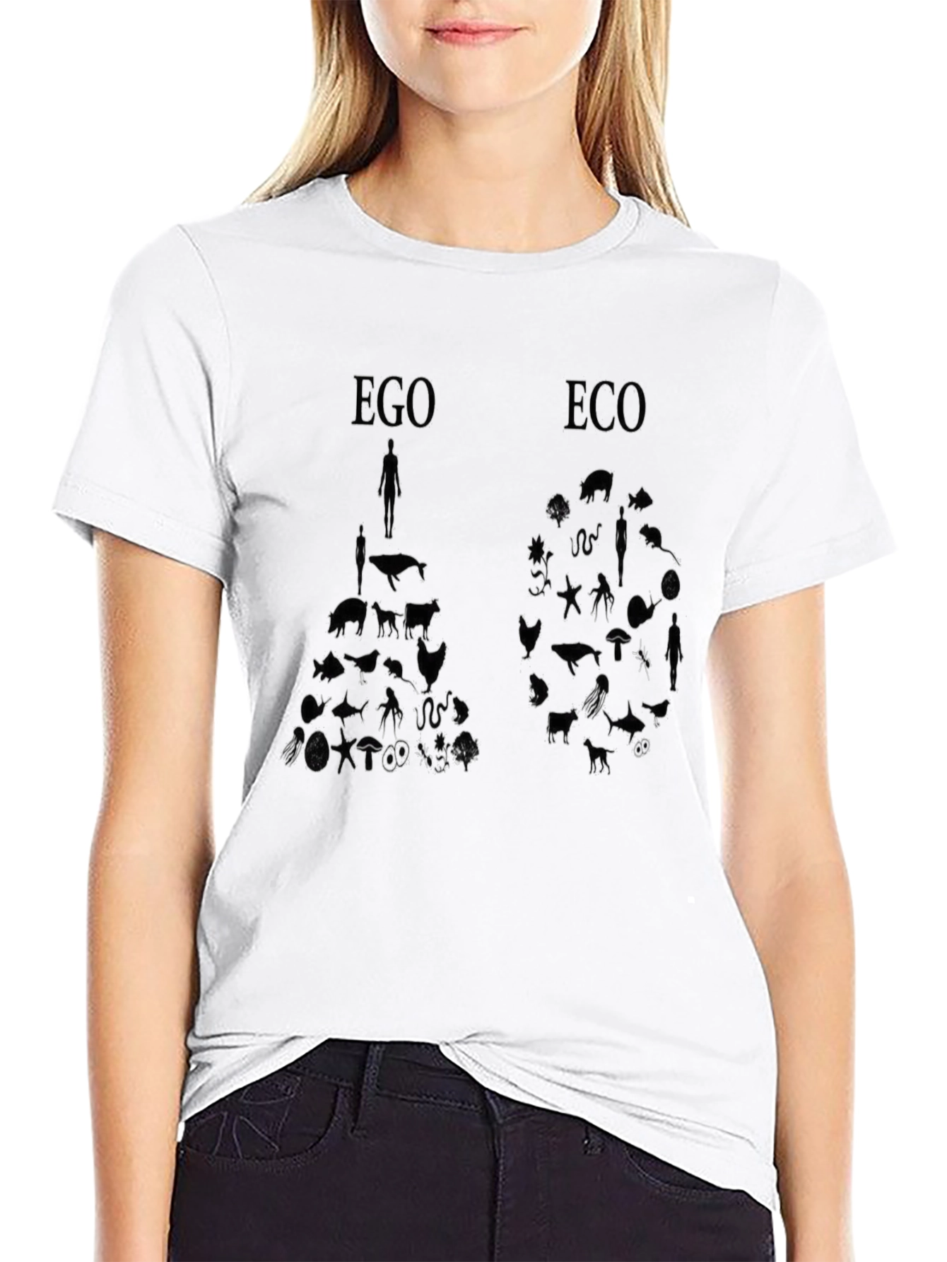 Ego vs Eco Graphic Print Black T-Shirt