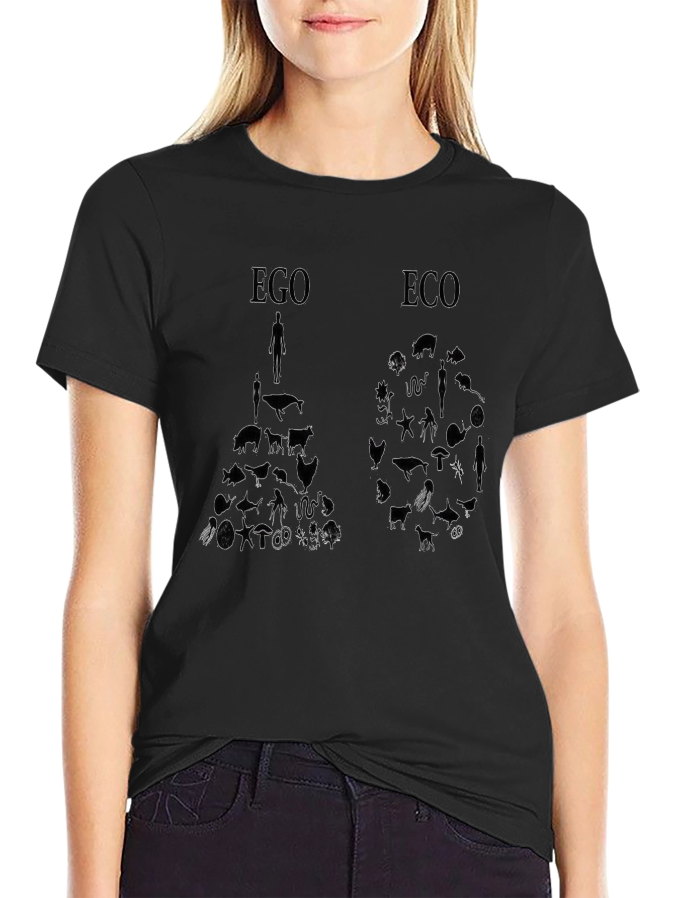 Ego vs Eco Graphic Print Black T-Shirt