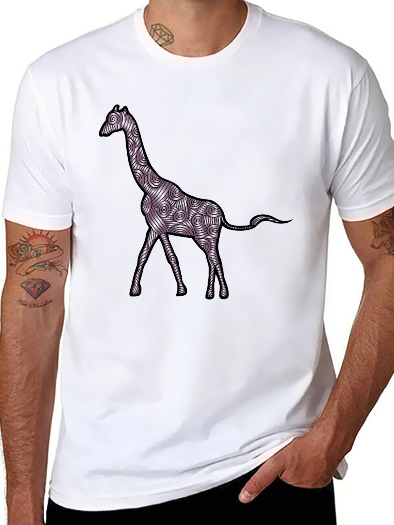 Giraffe Art Mens Black T-Shirt