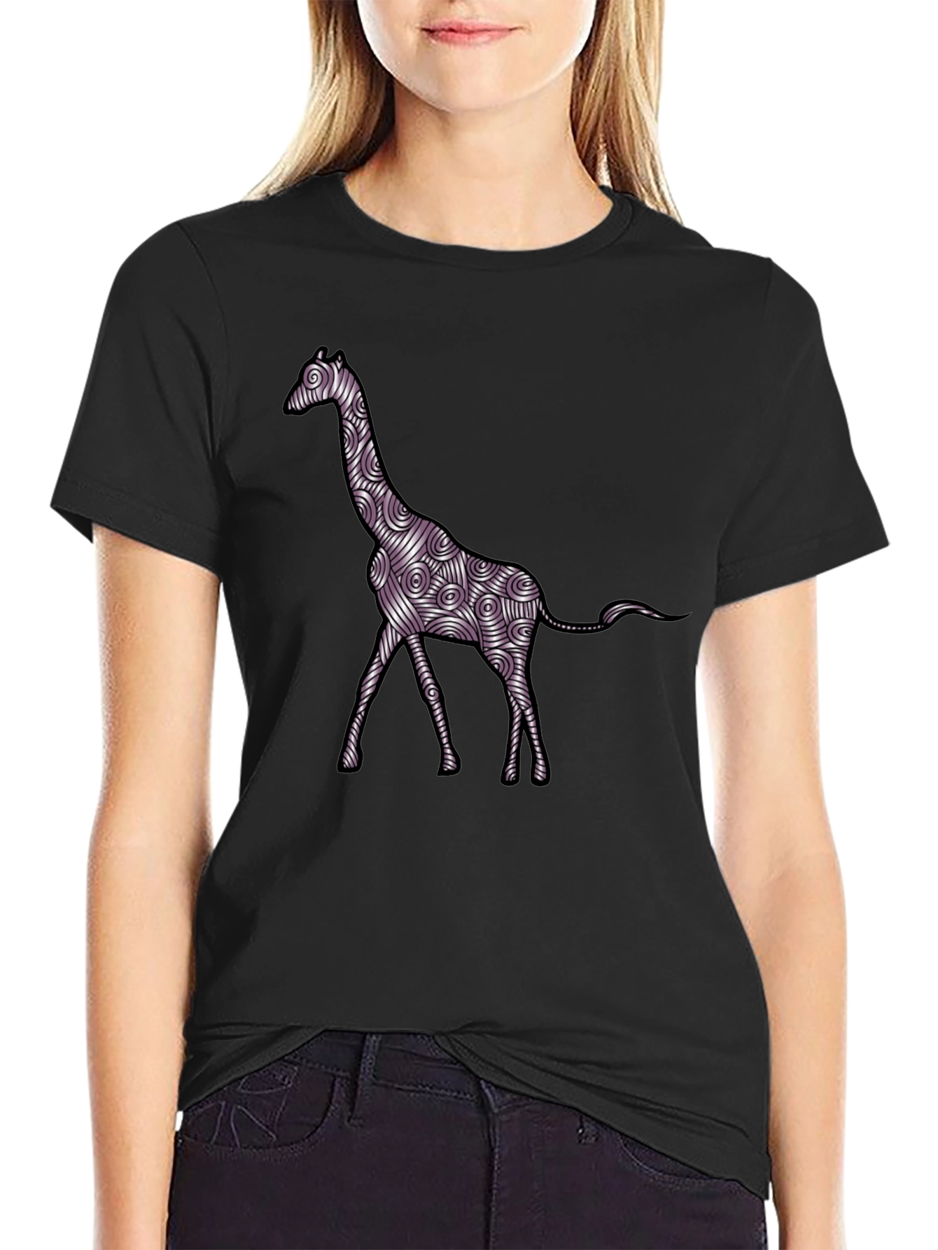 Giraffe Art Mens Black T-Shirt