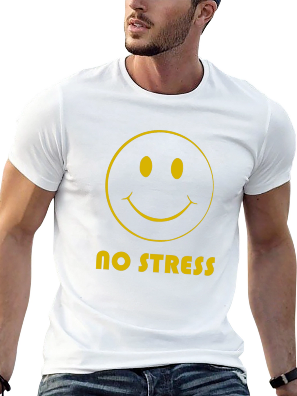 No Stress Smiley Face Graphic Tee - Black
