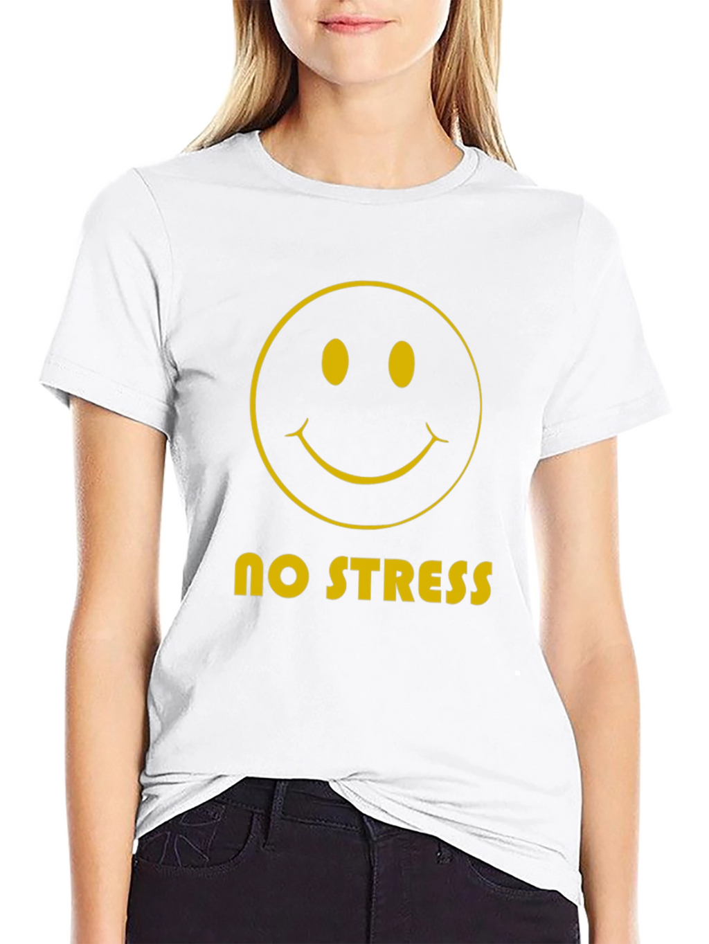 No Stress Smiley Face Graphic Tee - Black